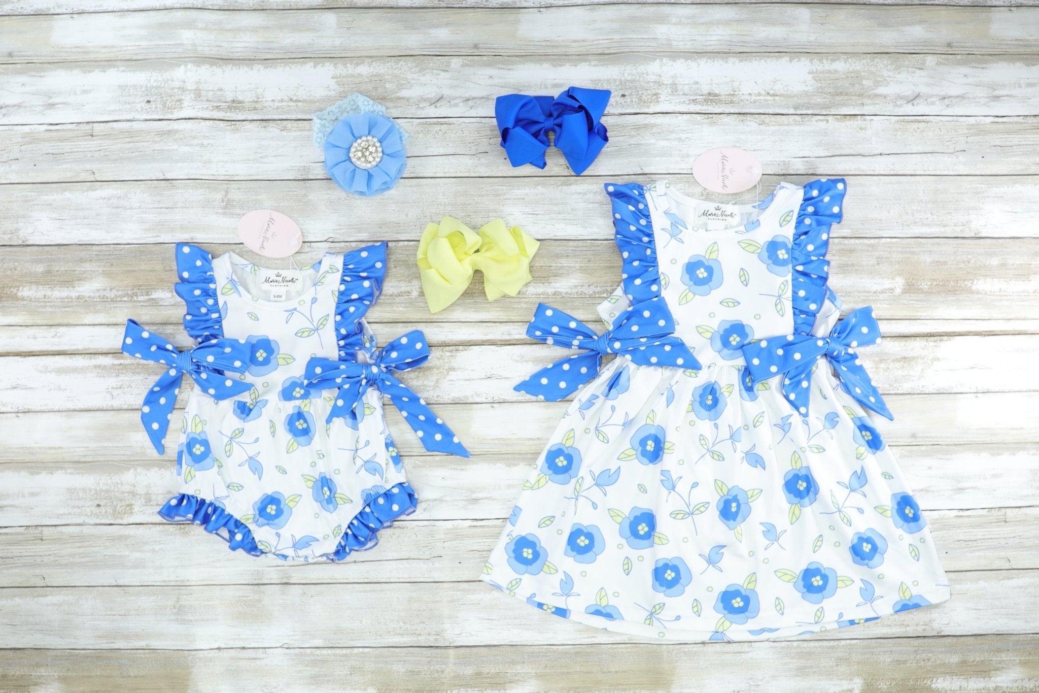 Blue Floral Polka Dot Swing Dress - Marie Nicole Clothing