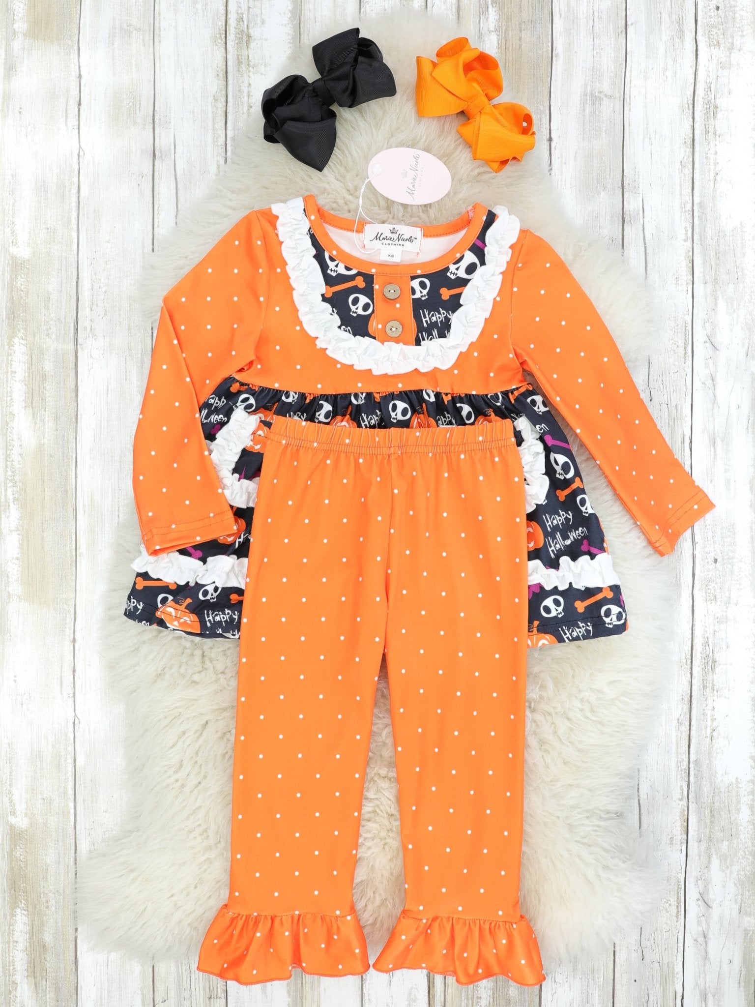 Pumpkins & Skulls Orange Ruffle Outfit - Marie Nicole Clothing