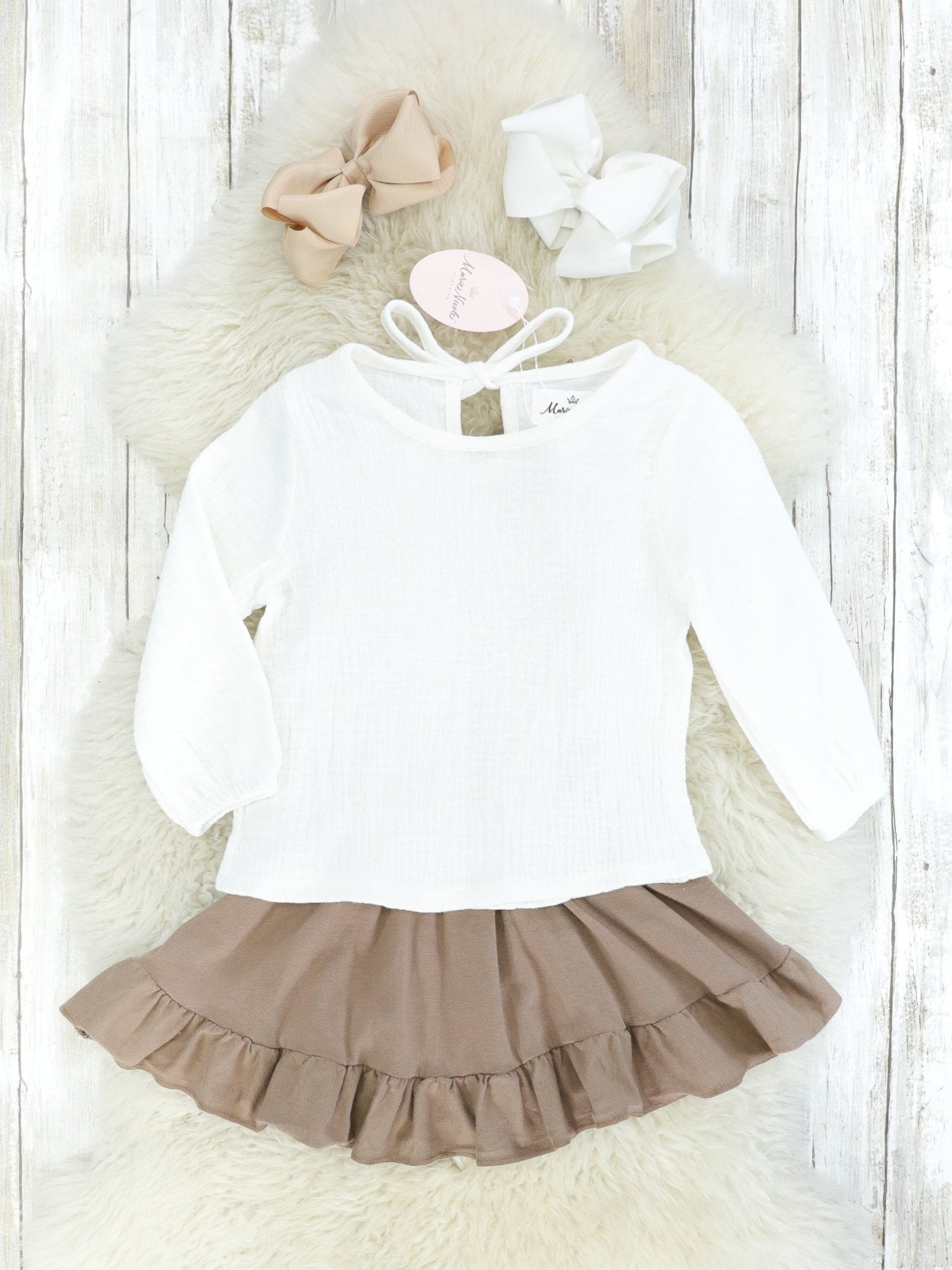 Mocha & White Suspender Skirt Set - Marie Nicole Clothing