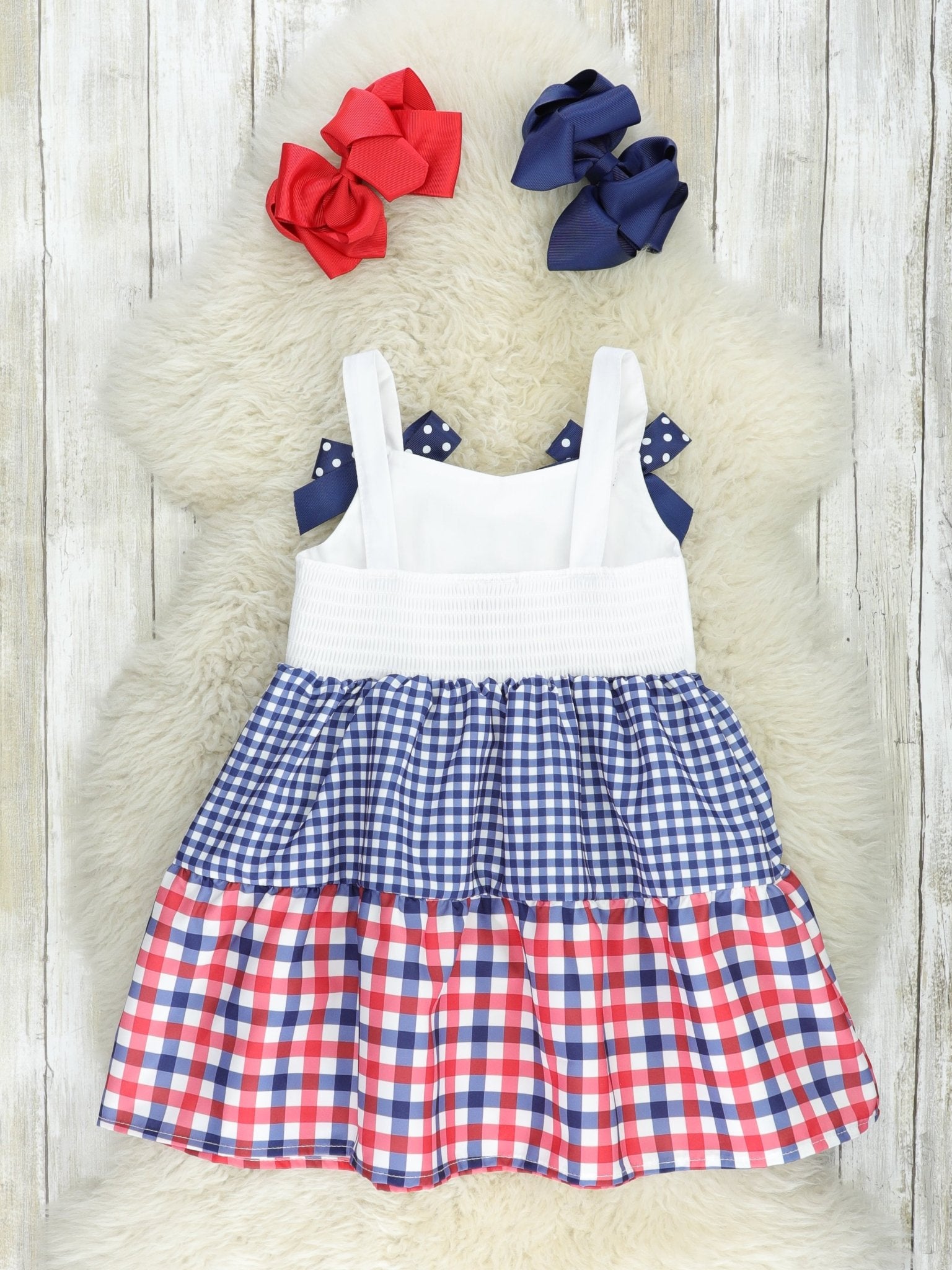 Red & Blue Gingham Bow Dress - Marie Nicole Clothing