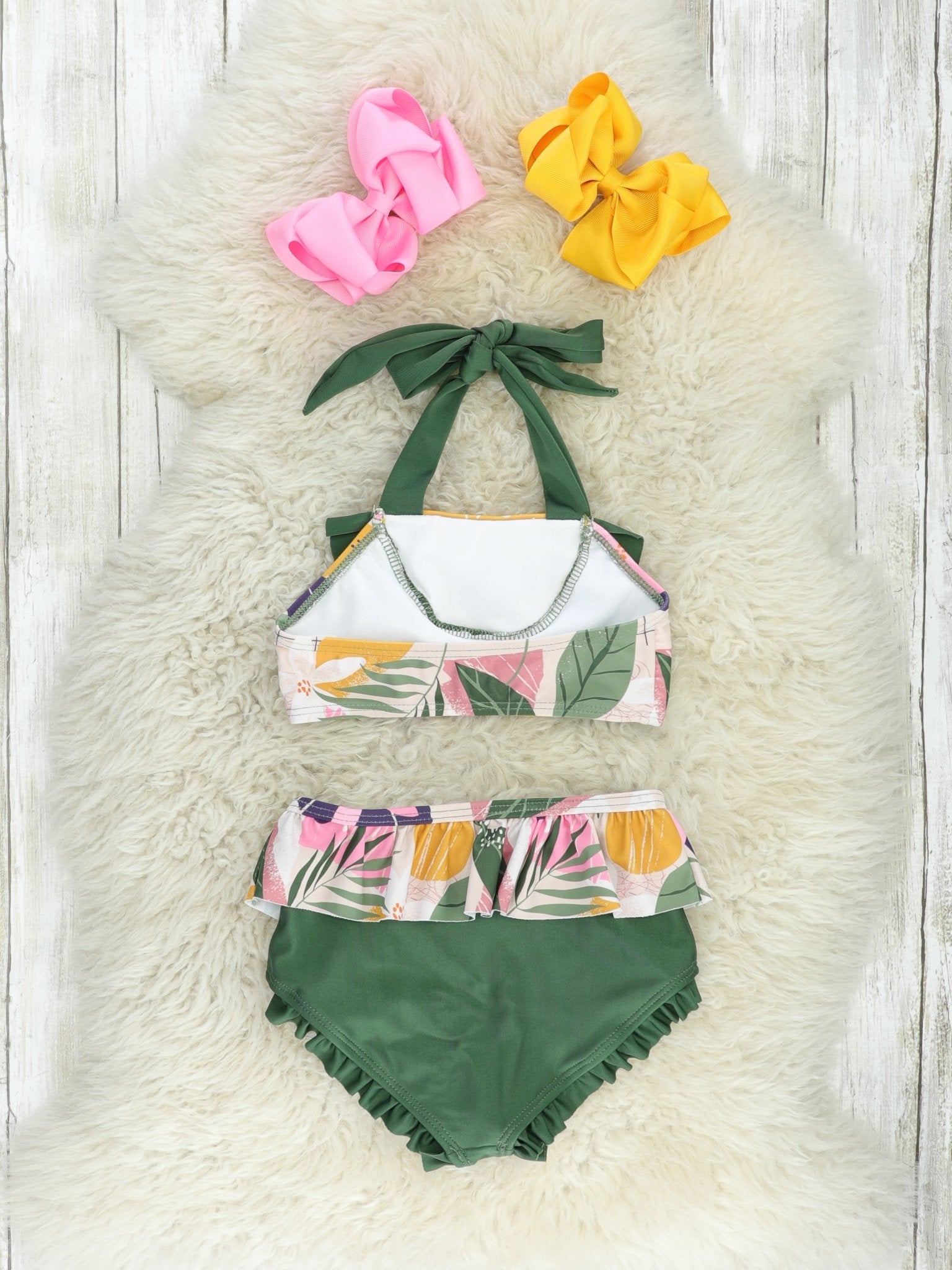 Olive Floral 2 - Piece Ruffle Swimsuit - Marie Nicole Clothing