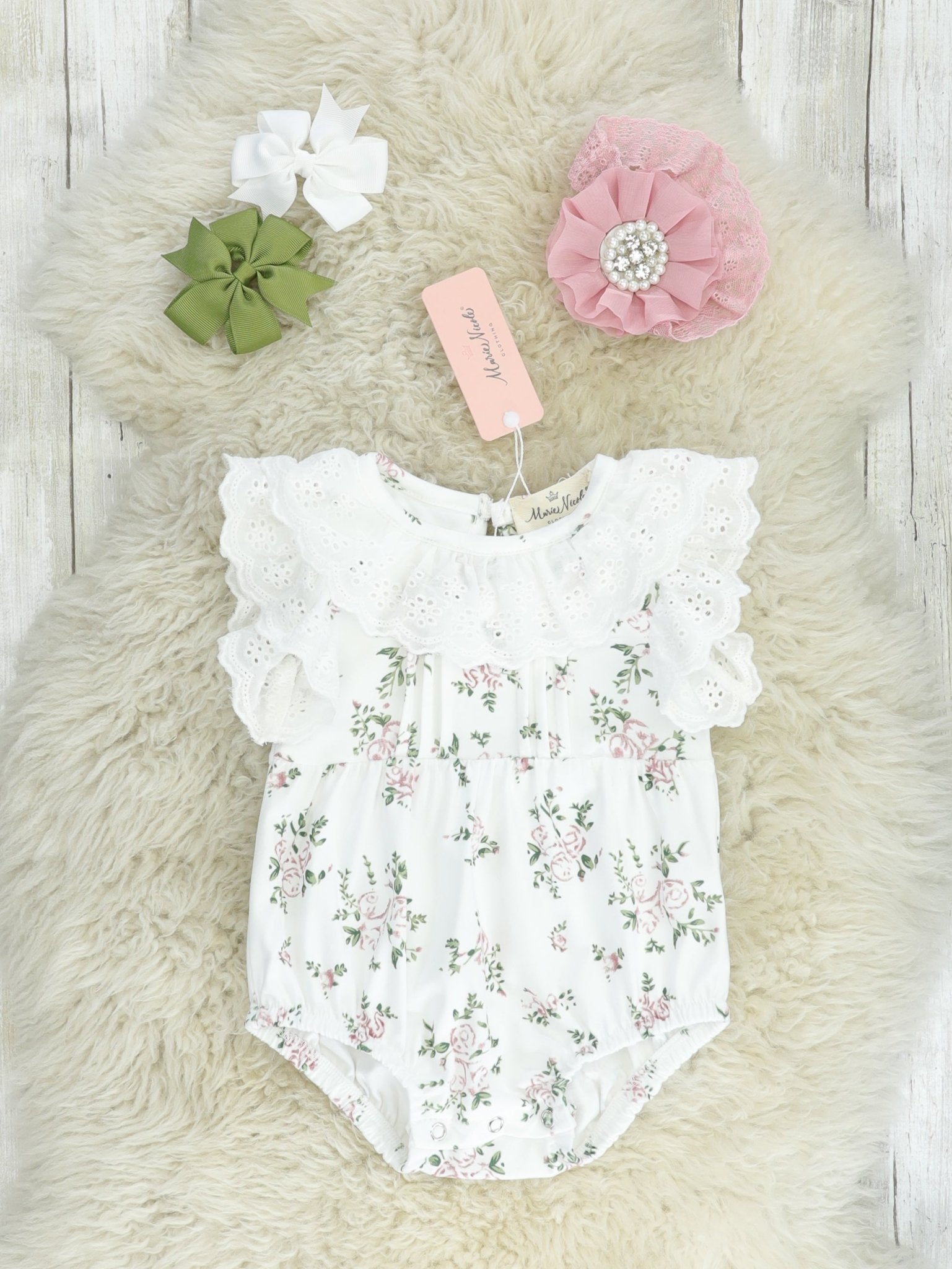 Vintage Pink Floral Bubble Romper - Marie Nicole Clothing