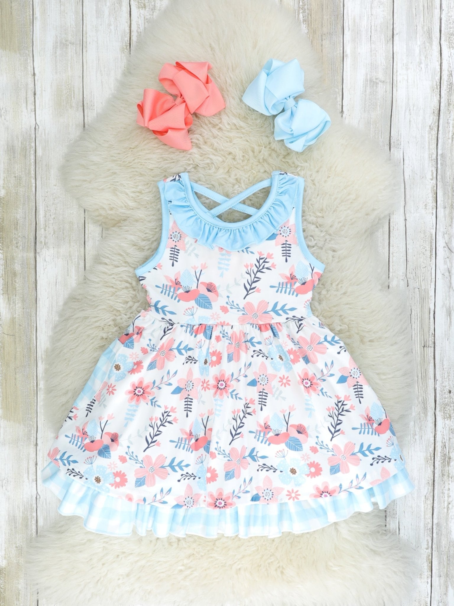 Olympic Blue Floral Pocket Ruffle Dress - Marie Nicole Clothing