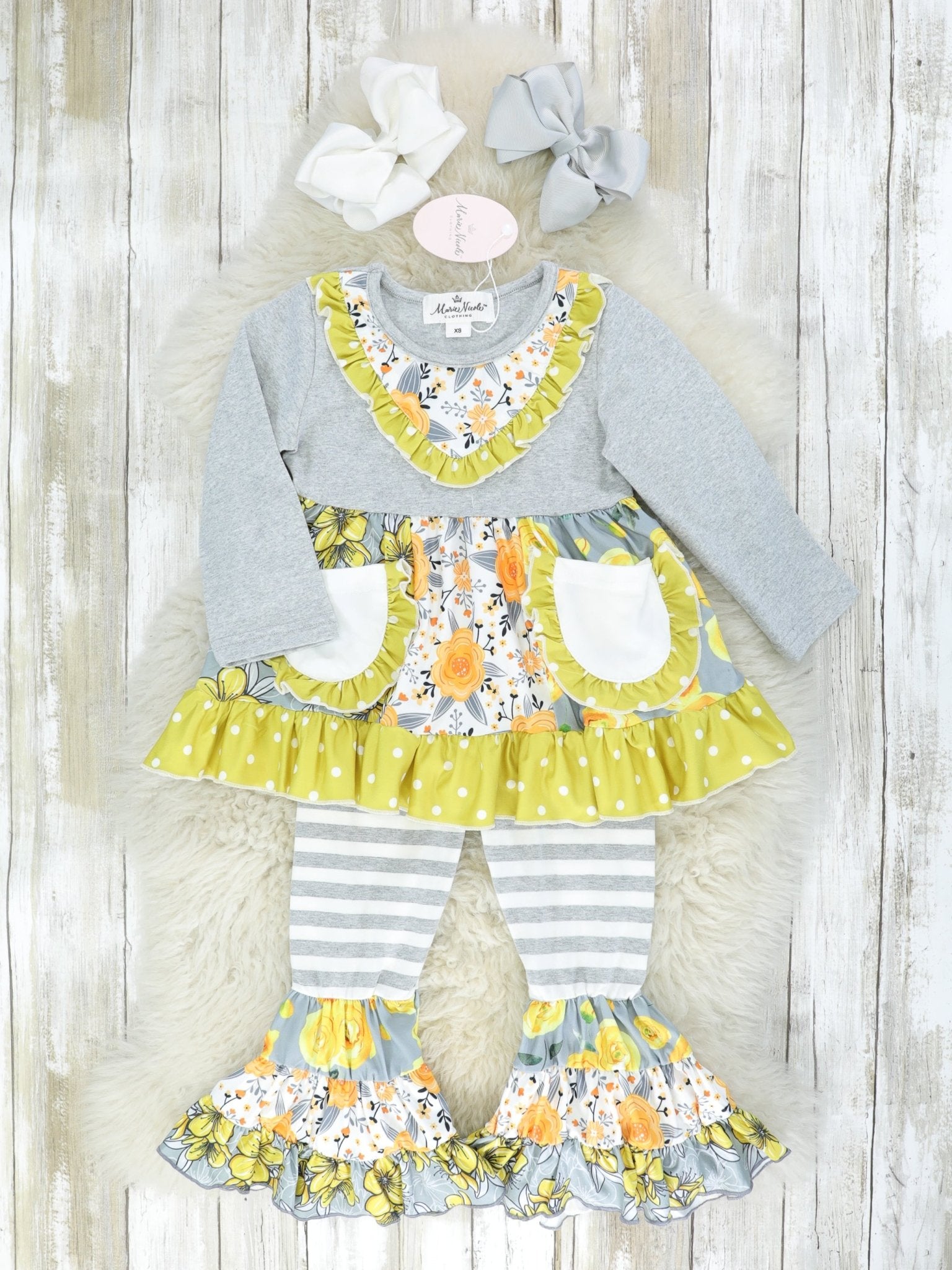 Pocket Flara Bells Outfit - Lime & Grey - Marie Nicole Clothing