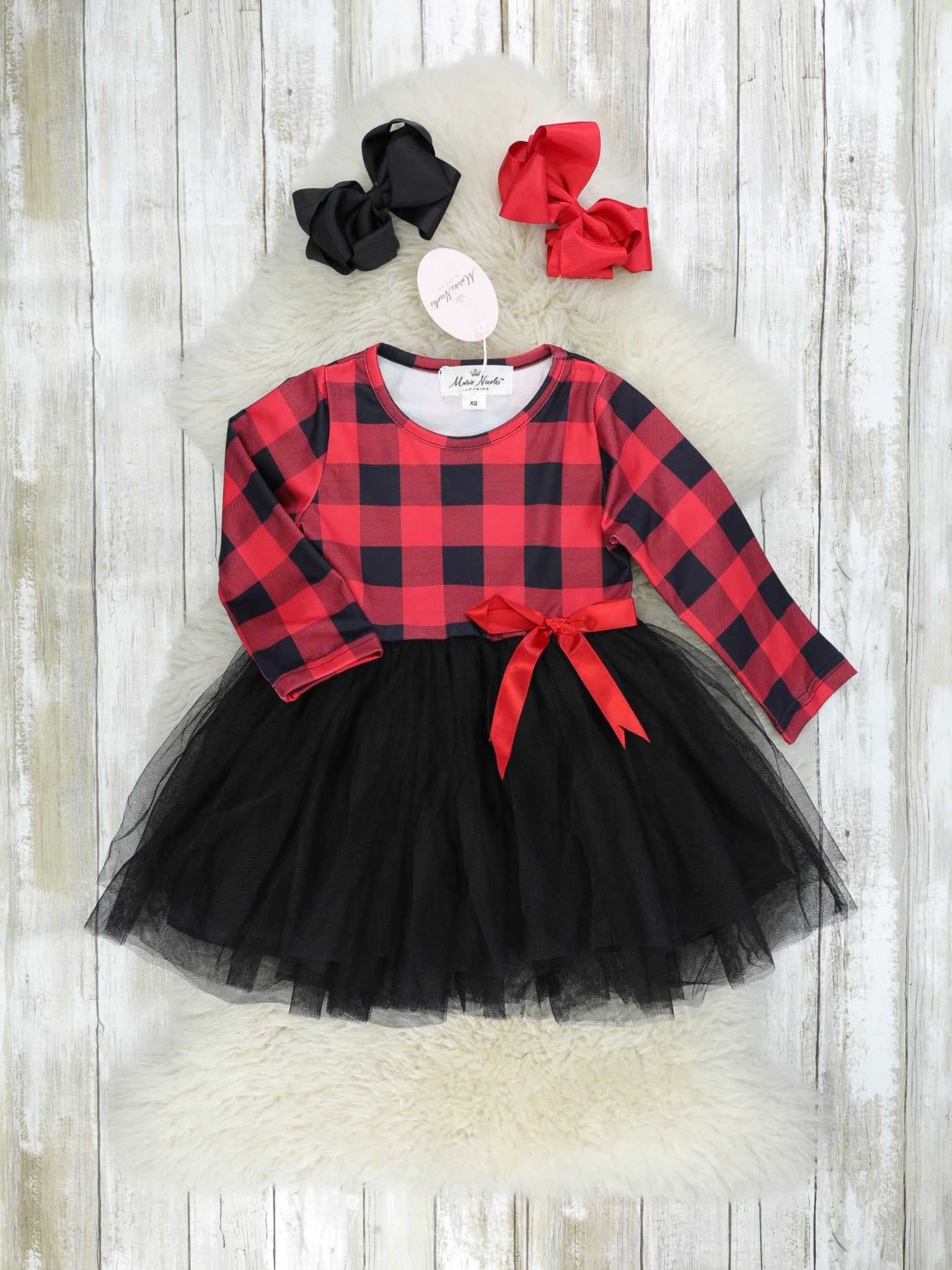 Buffalo Plaid Tulle Bow Dress - Marie Nicole Clothing