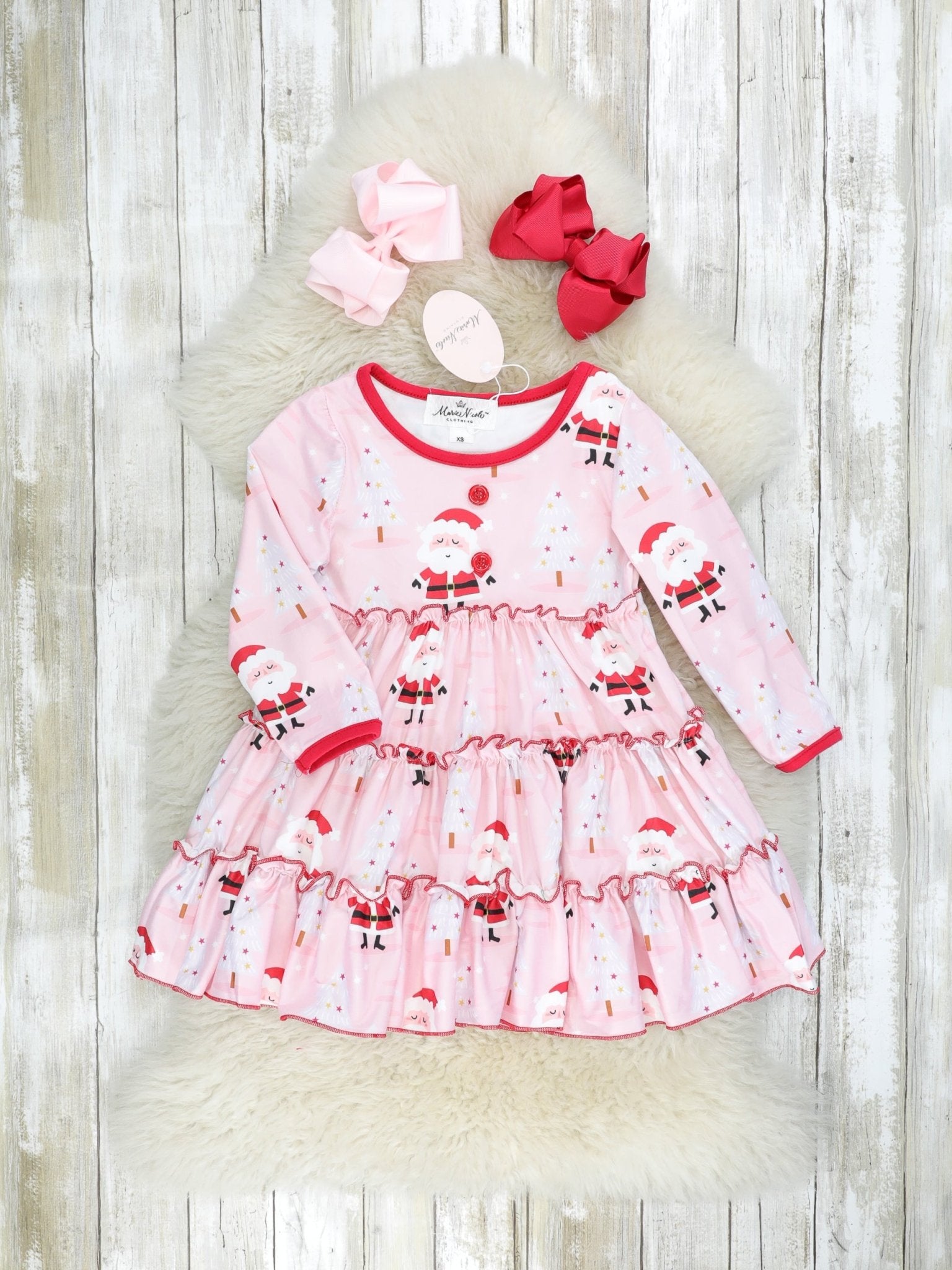 Pink Santa Tiered Ruffle Dress - Marie Nicole Clothing