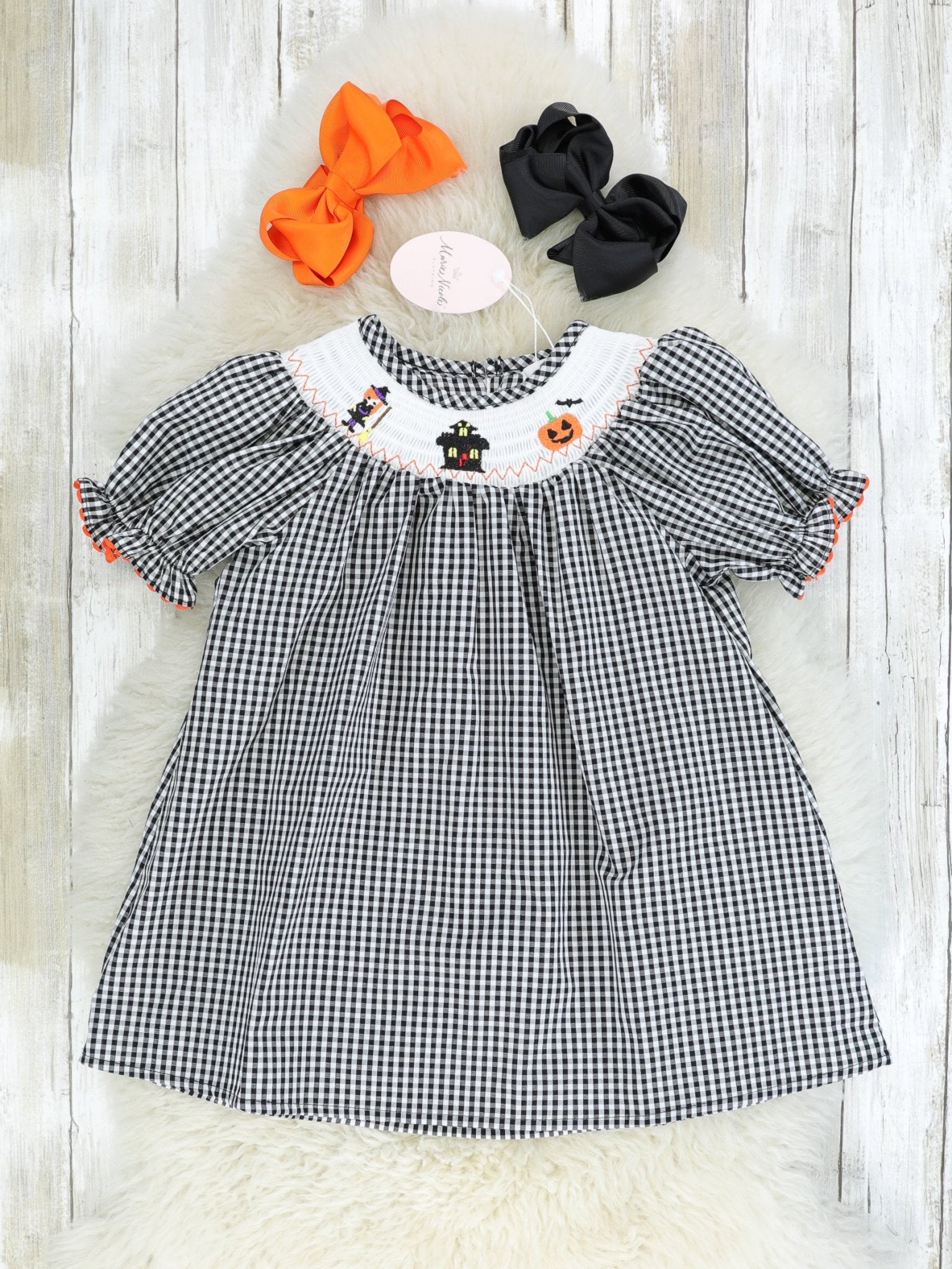 Gingham Smocked Halloween Dress - Marie Nicole Clothing