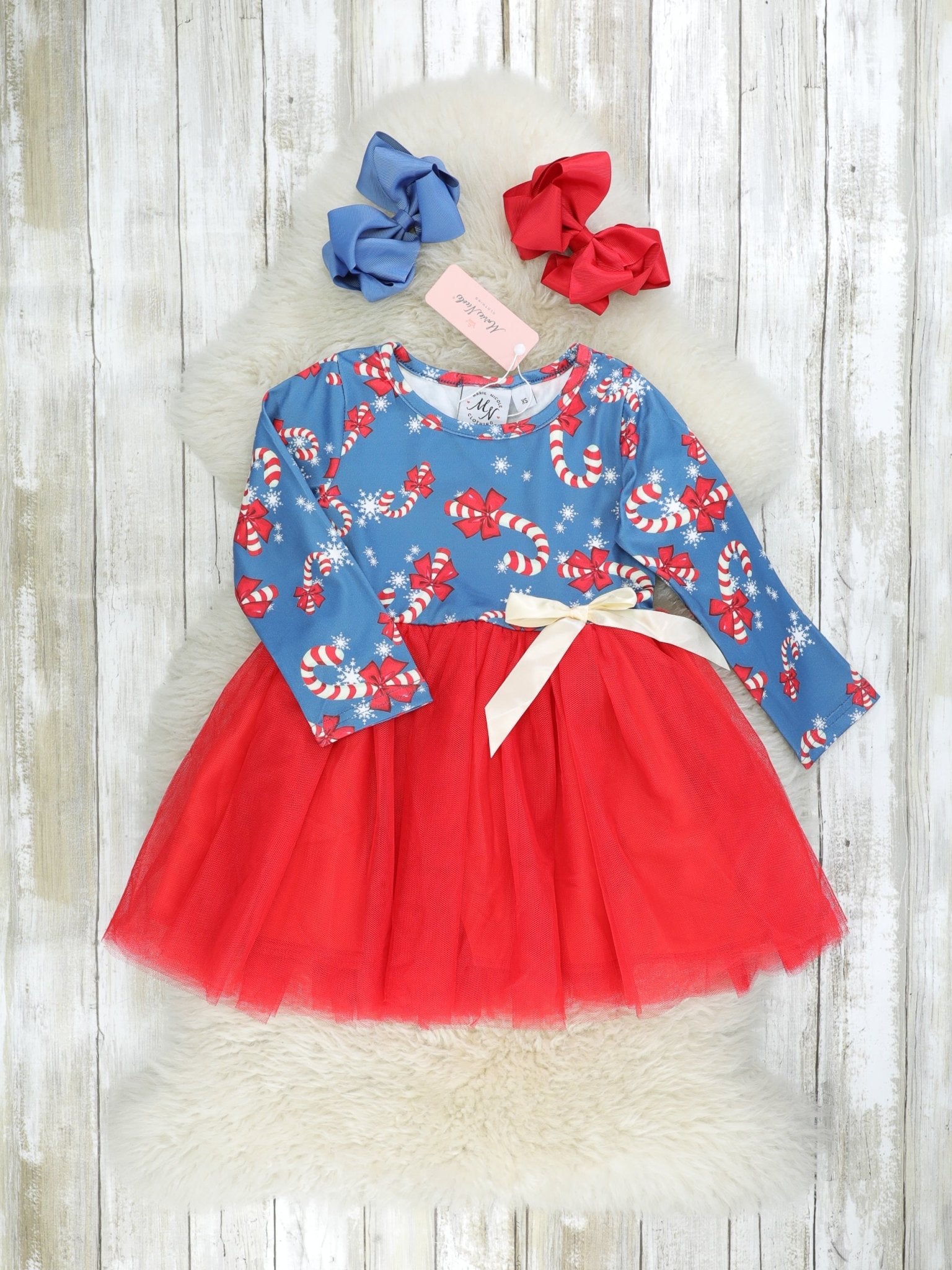 Candycane Tulle Bow Dress - Marie Nicole Clothing