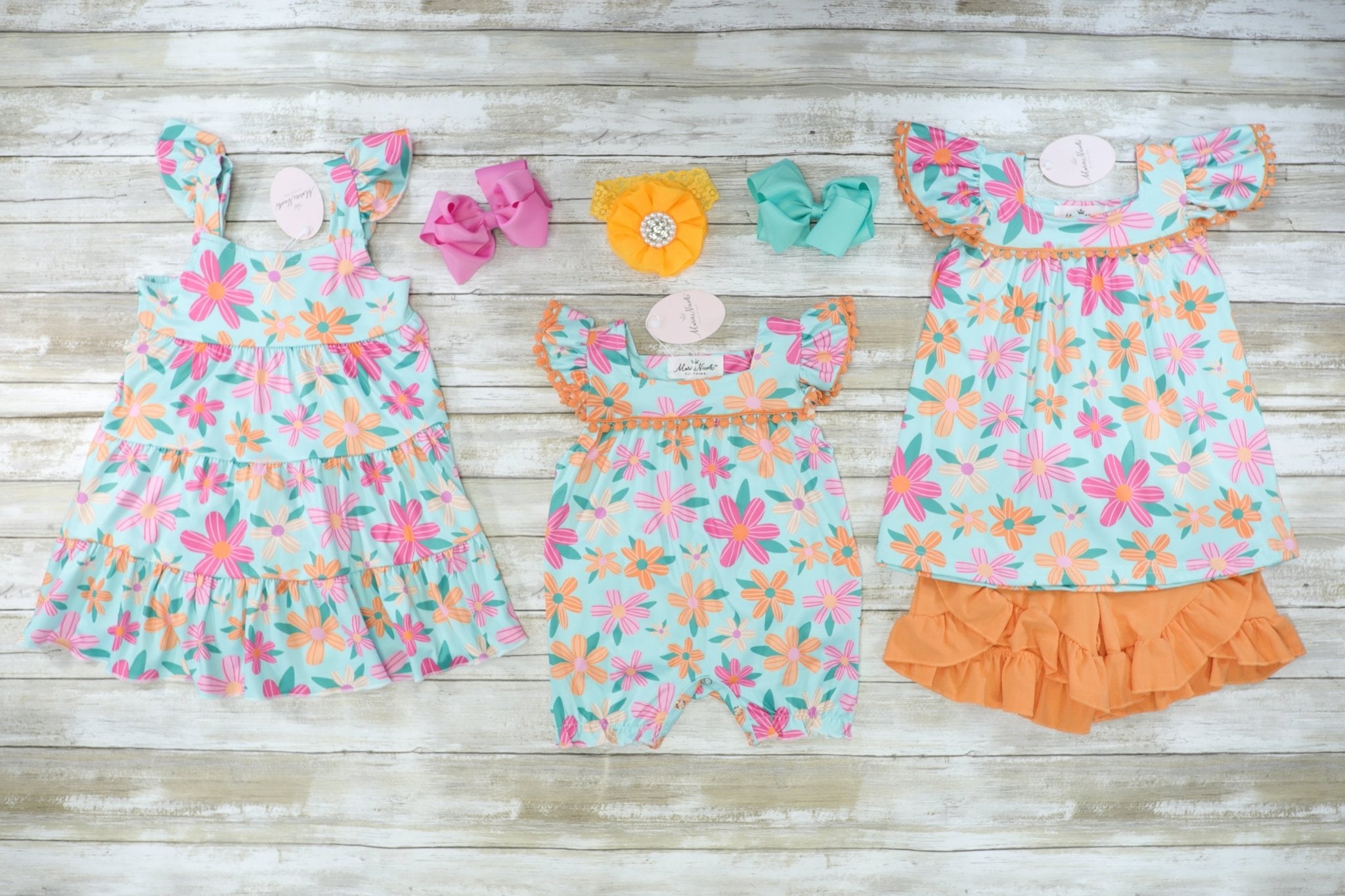 Orange & Pink Floral Ruffle Shorts Outfit - Marie Nicole Clothing
