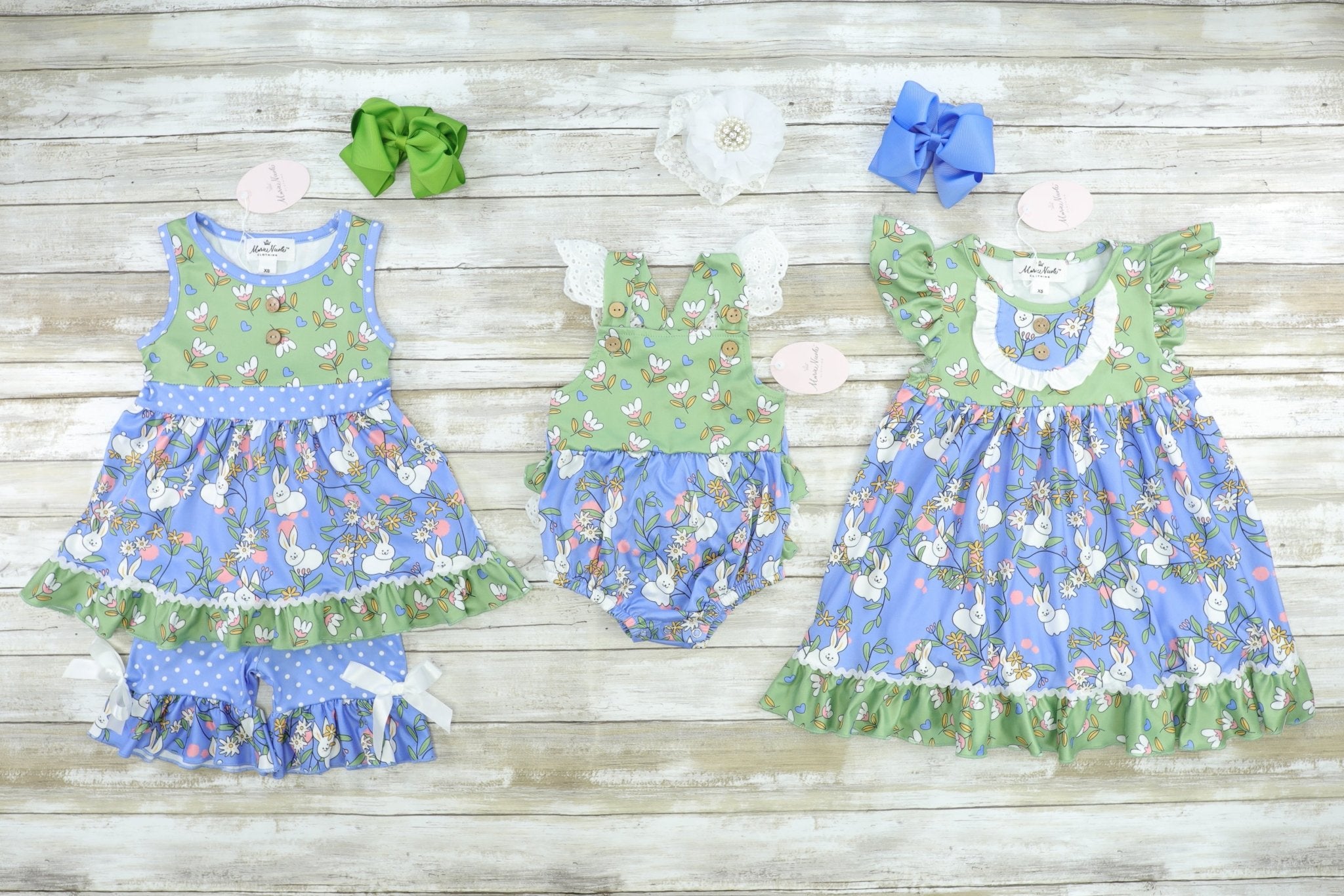 Estella's Easter Bunnies Ruffle Outfit - Marie Nicole Clothing