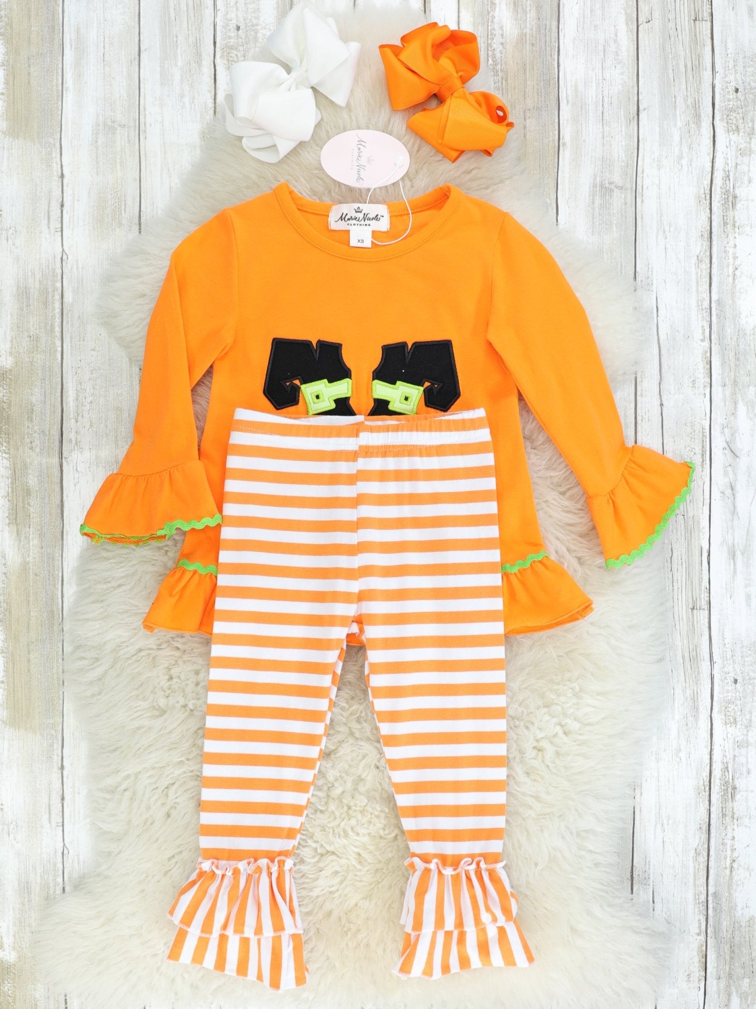 Striped Witches Feet Ruffle Outfit - Marie Nicole Clothing