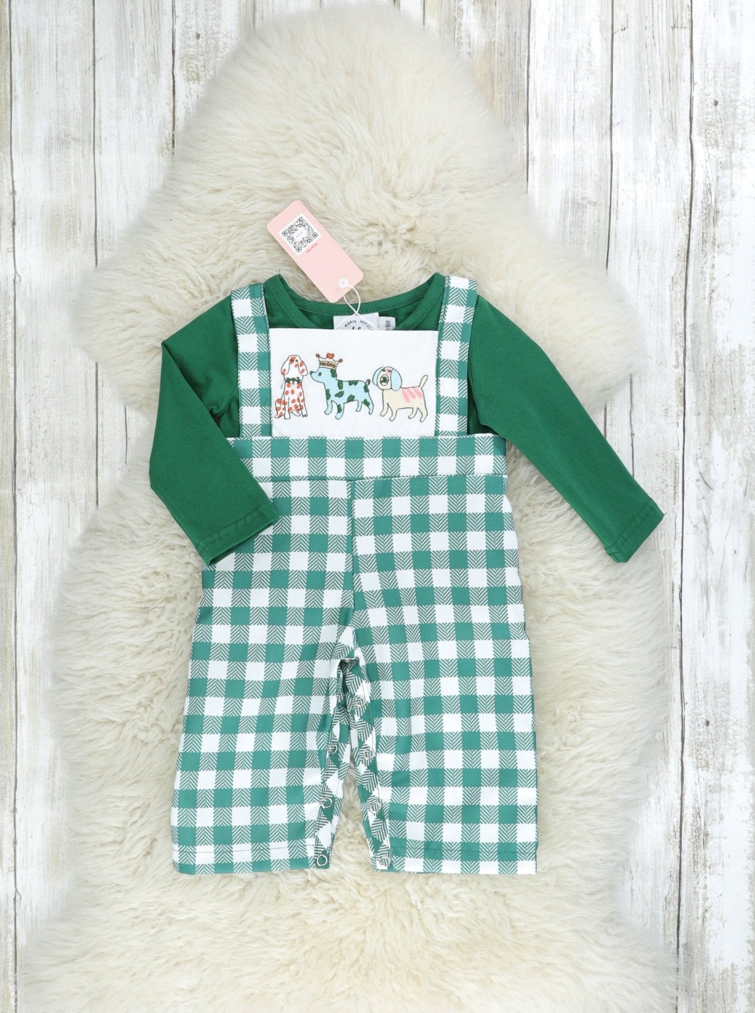 MNC Royal Pups™ Green Gingham Overall Johnny - Marie Nicole Clothing