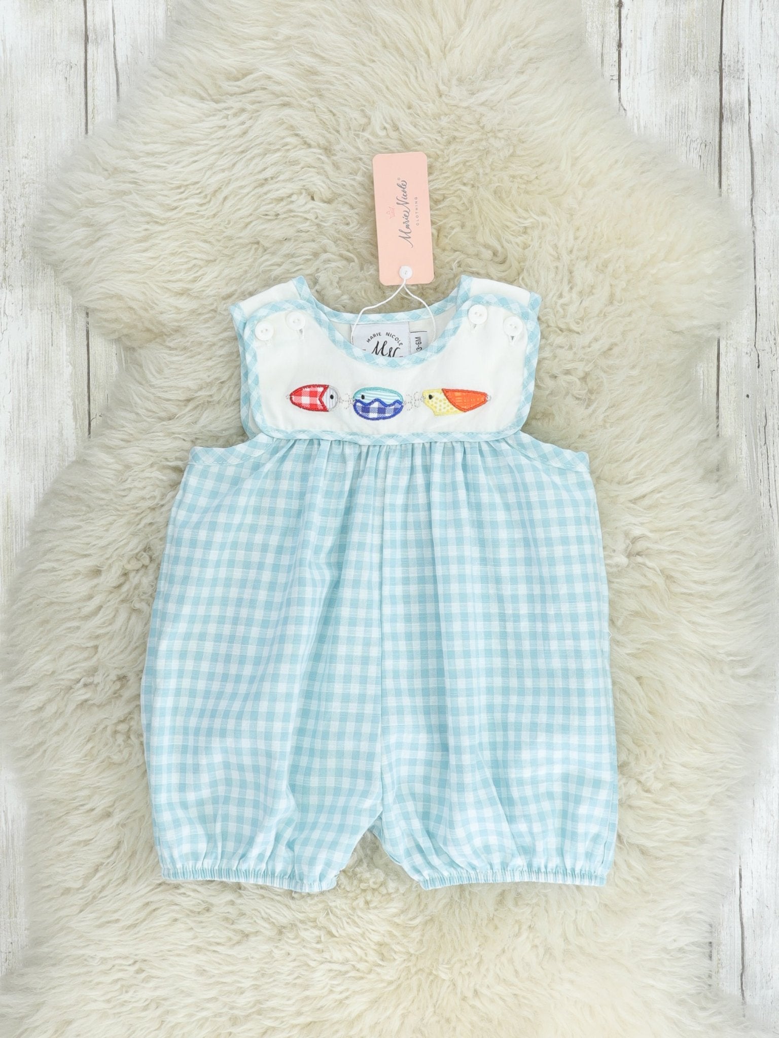 Fishing Bait Gingham Romper - Marie Nicole Clothing