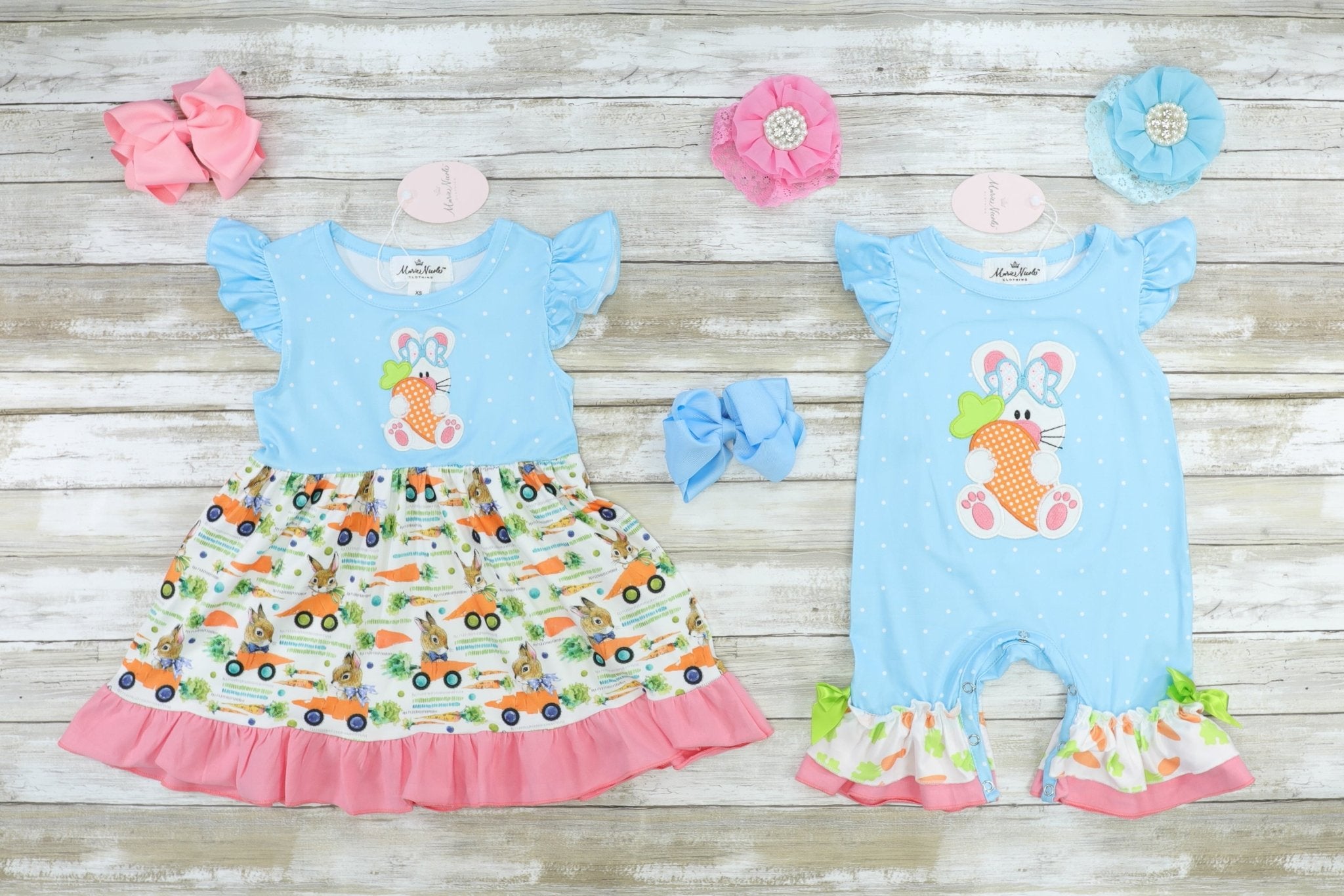 Striped Bunny Carrot Shorts Romper - Marie Nicole Clothing