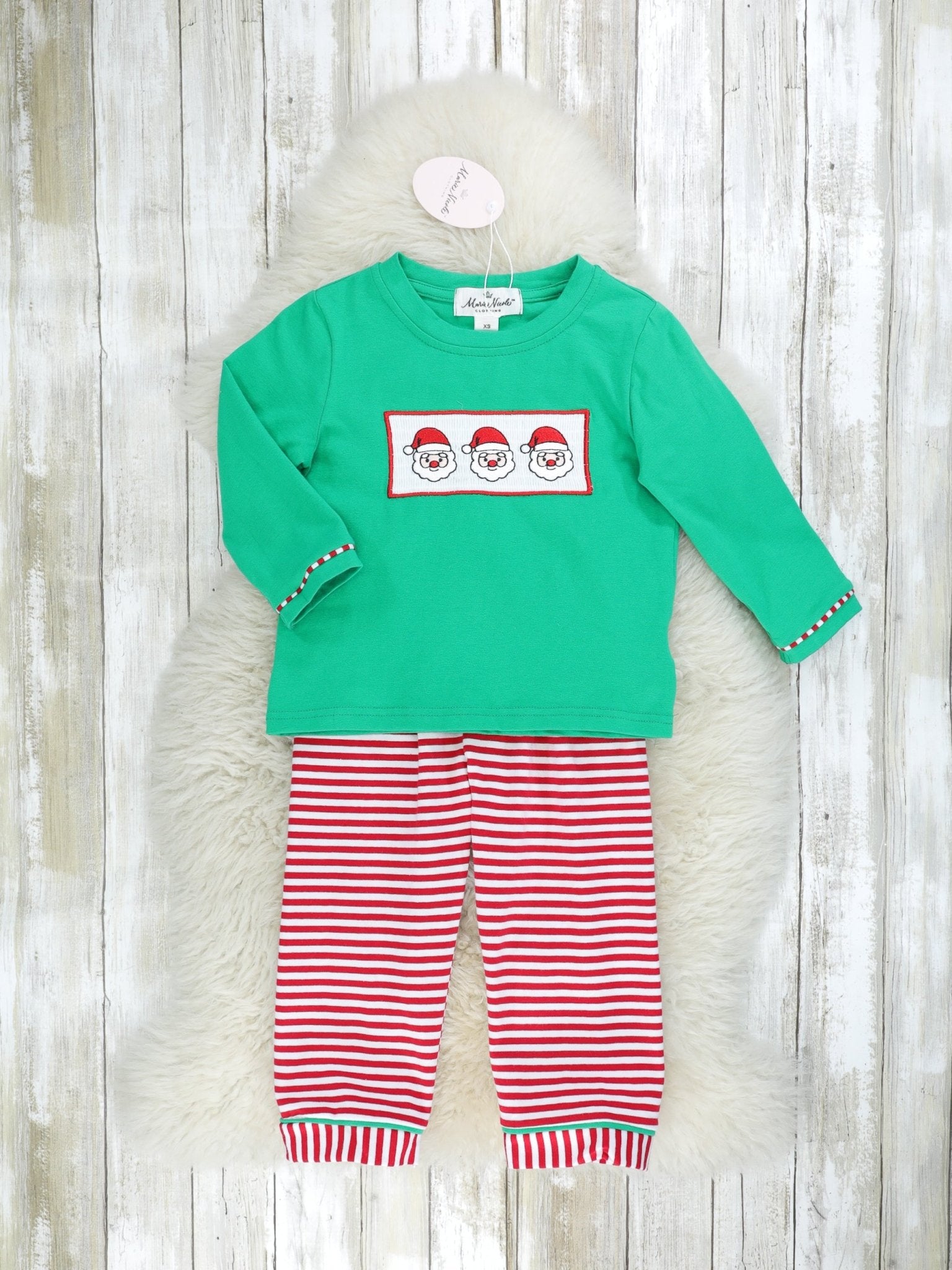 Green Santa Striped Outfit - Marie Nicole Clothing