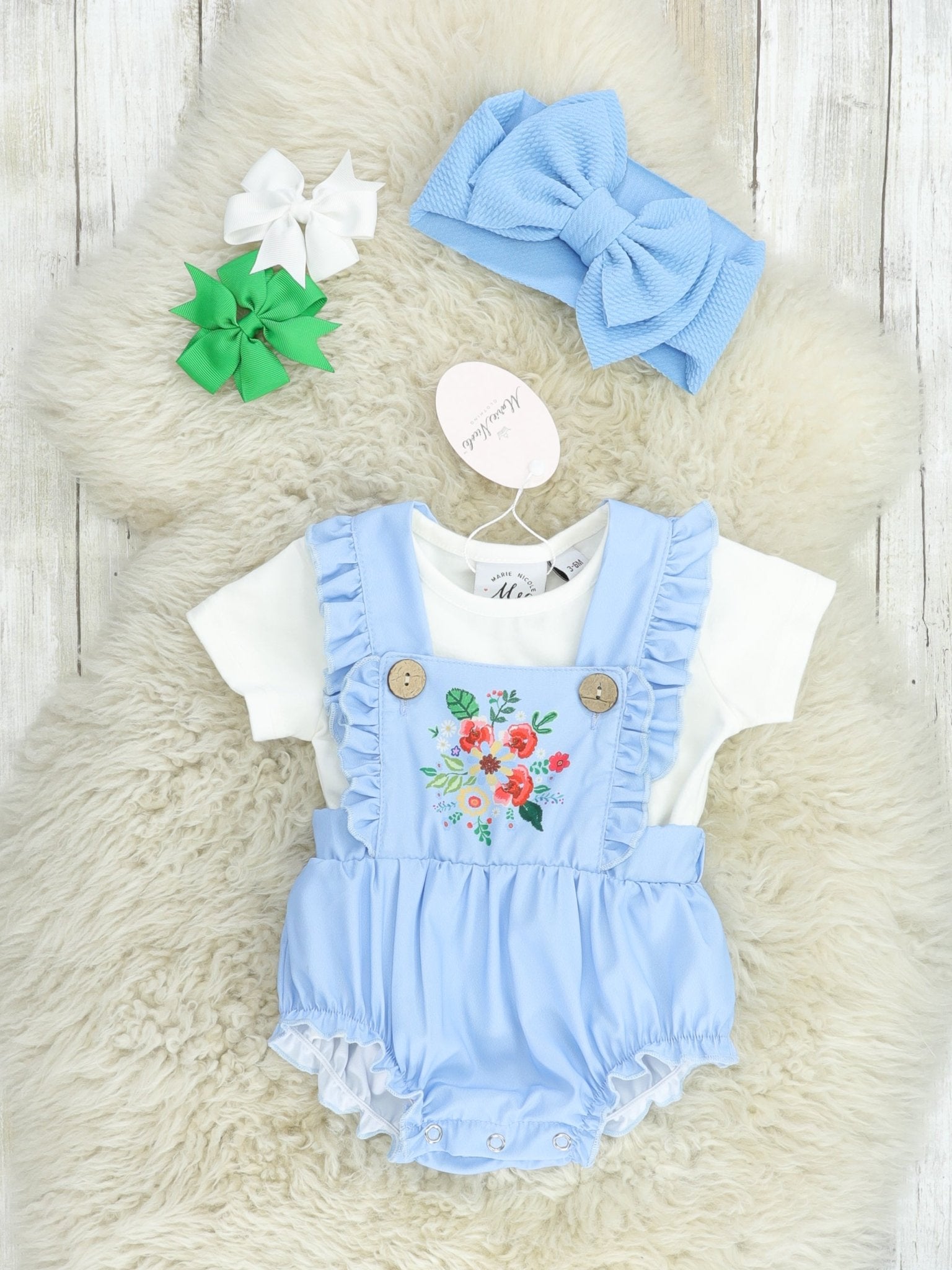 Cornflower Blue Floral Bubble Romper - Marie Nicole Clothing