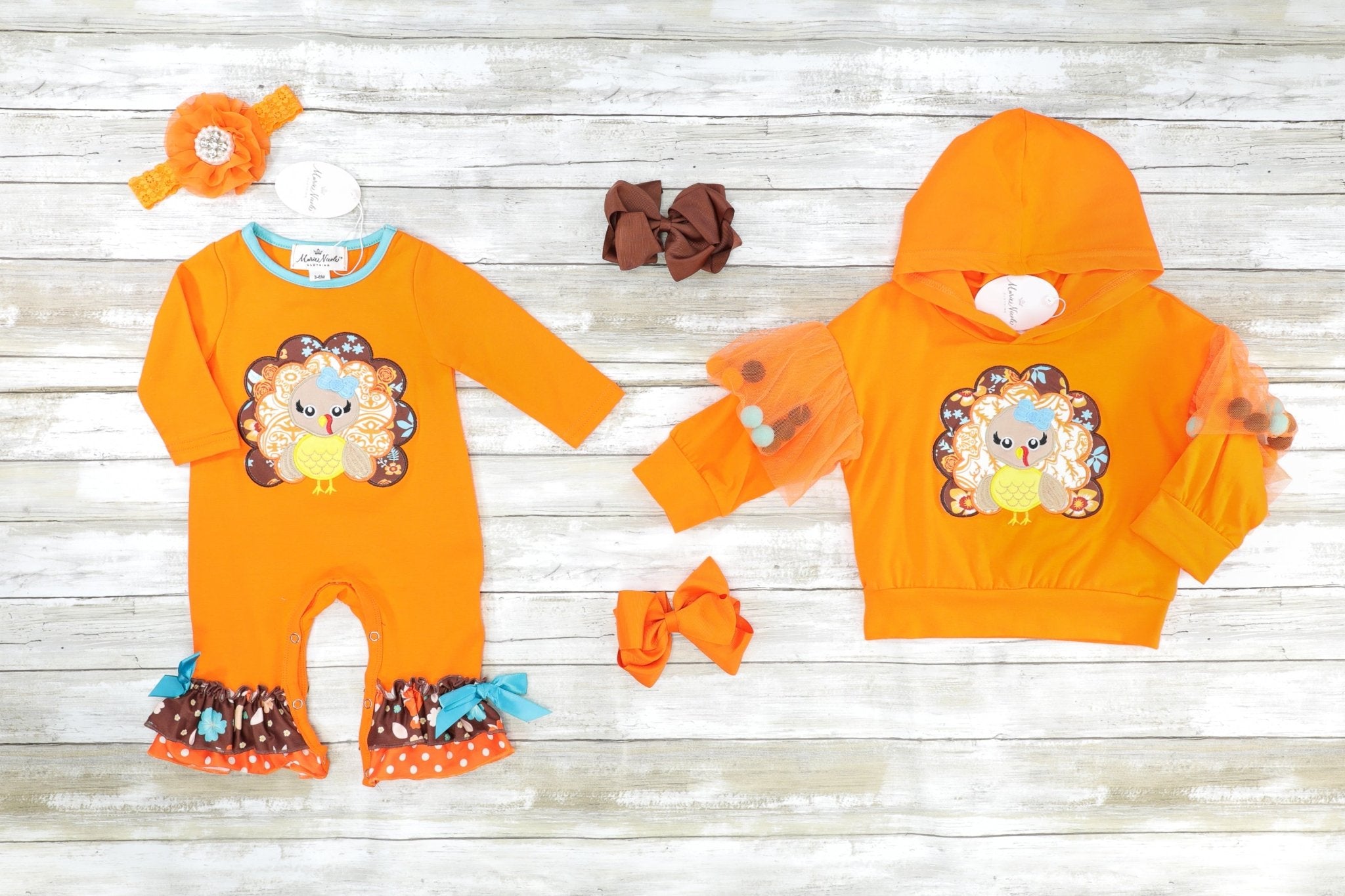 Sassy Floral Turkey Tulle Pom Pom Hoodie - Marie Nicole Clothing