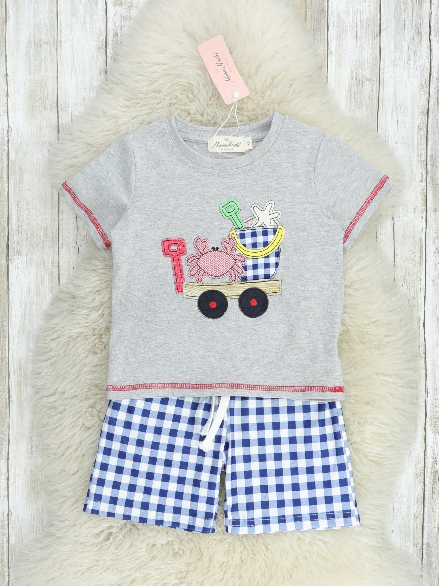 Blue Gingham Beach Wagon Outfit - Marie Nicole Clothing