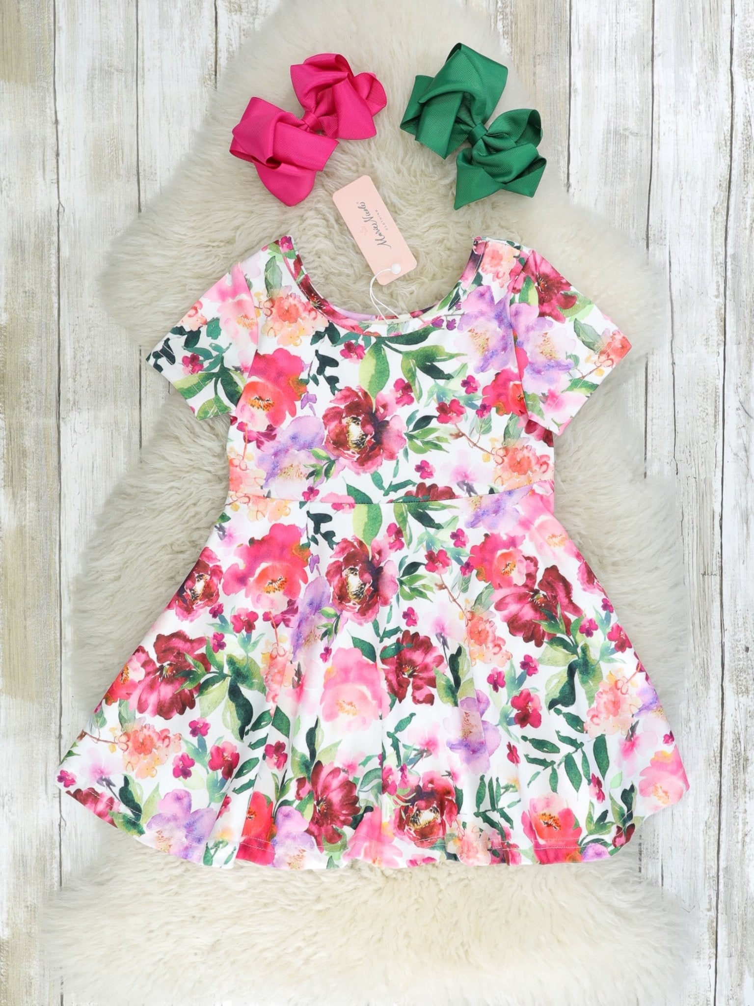 Bold Fuchsia Watercolor Floral Swing Dress - Marie Nicole Clothing