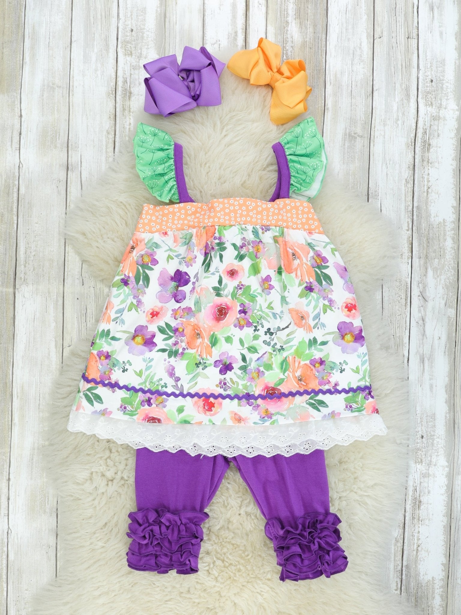 Purple & Green Floral Capris Outfit - Marie Nicole Clothing