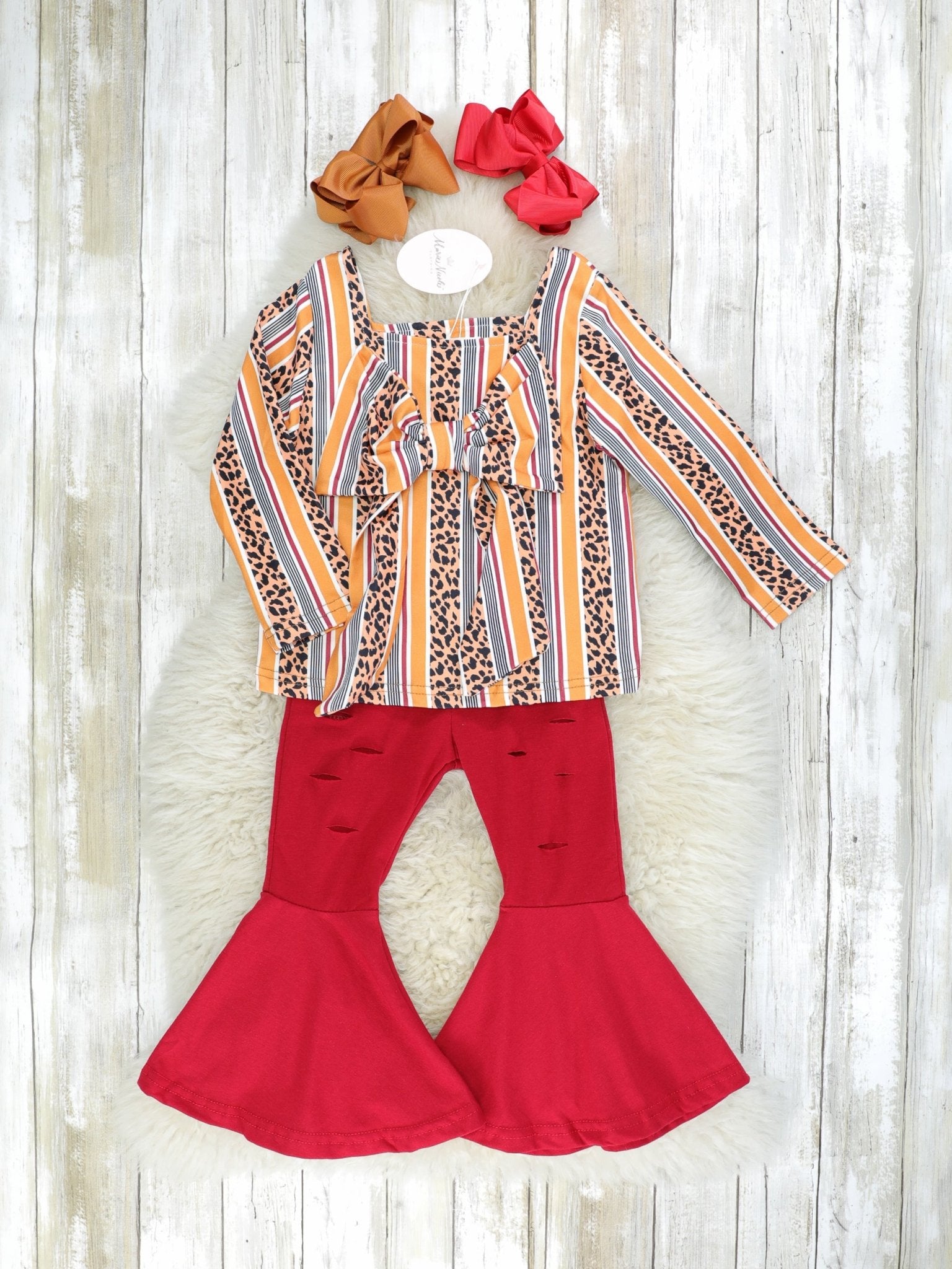 Striped Bow Top & Red Bell Bottoms Outfit - Marie Nicole Clothing