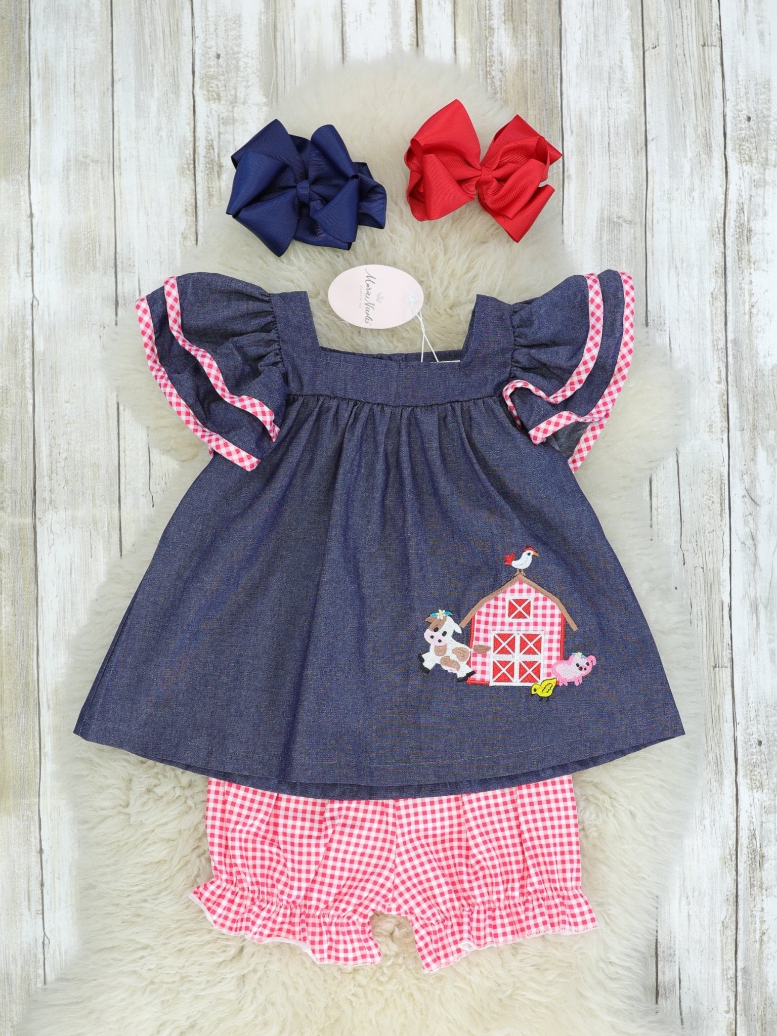 Chambray Barn Animals Ruffle Outfit - Marie Nicole Clothing