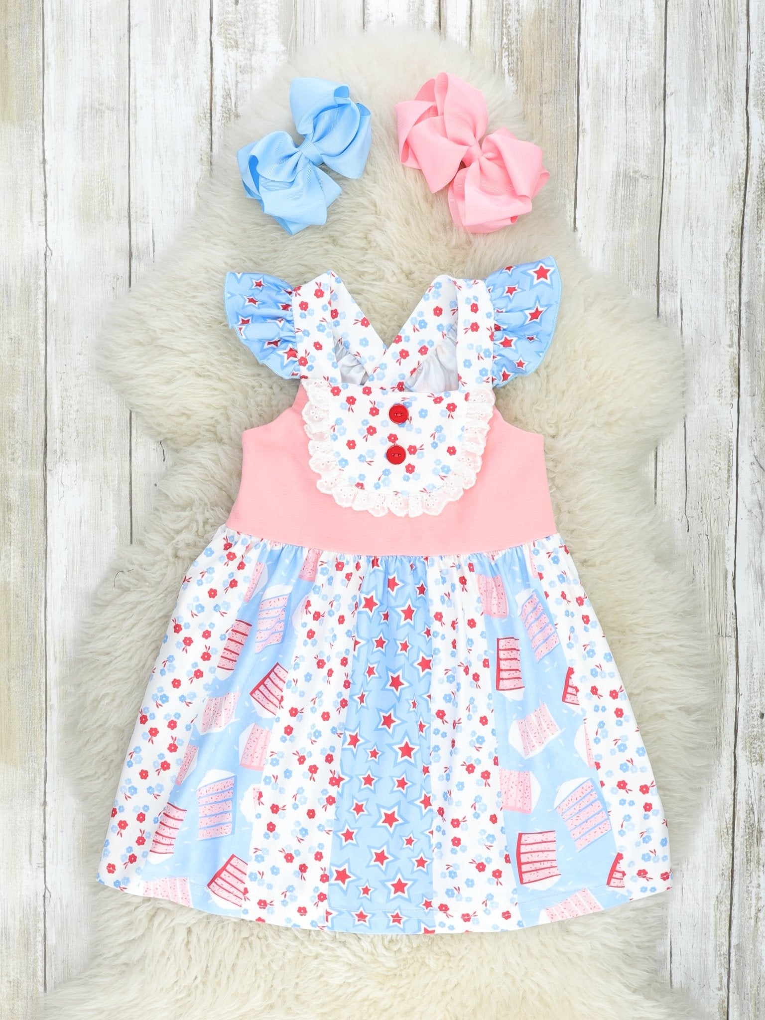 Patriotic Cake Ruffle Dress - Marie Nicole Clothing