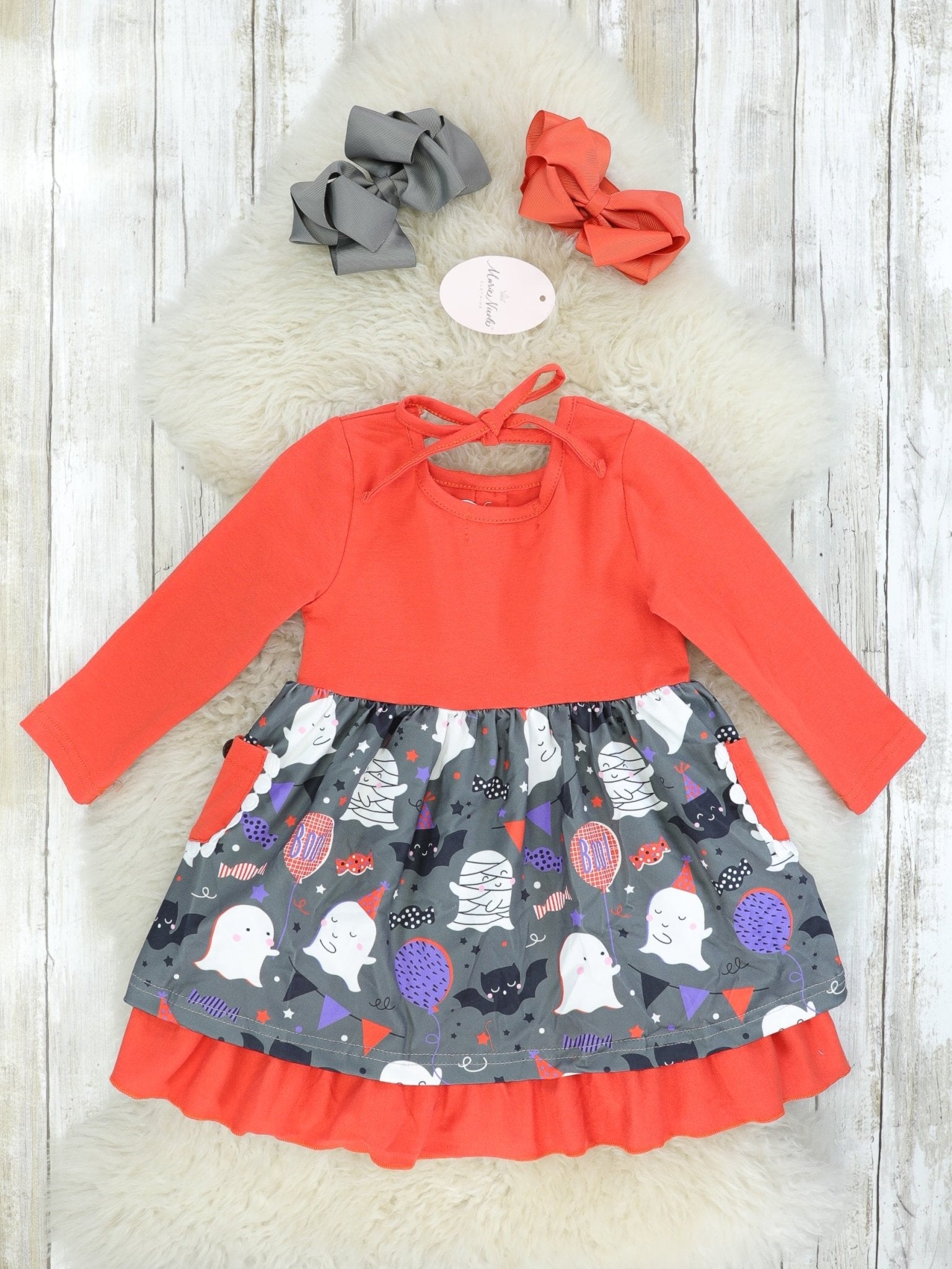 Ghosts & Mummies Ruffle Pocket Dress - Marie Nicole Clothing