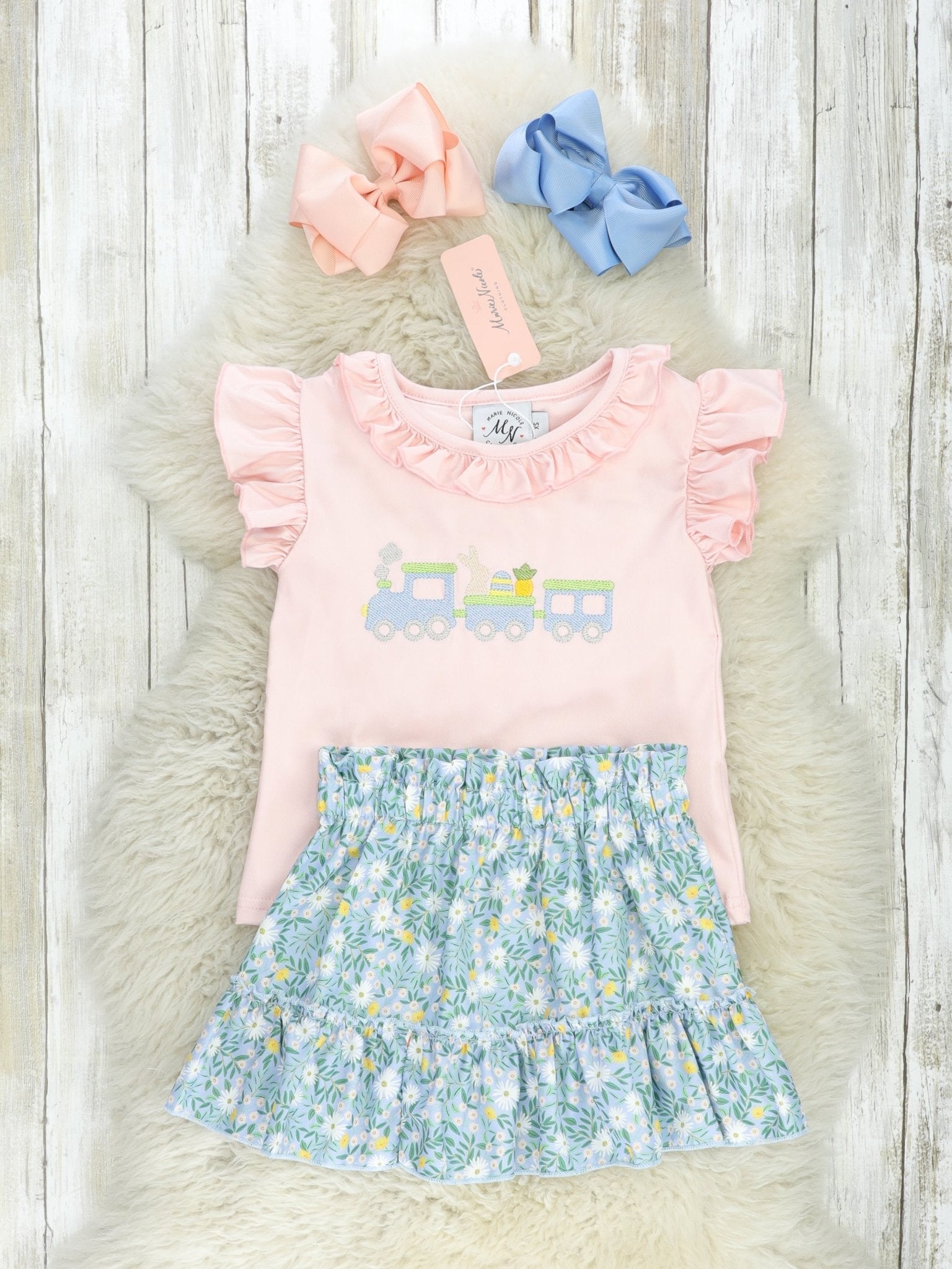 Floral Bunny Train Ruffle Outfit - Marie Nicole Clothing