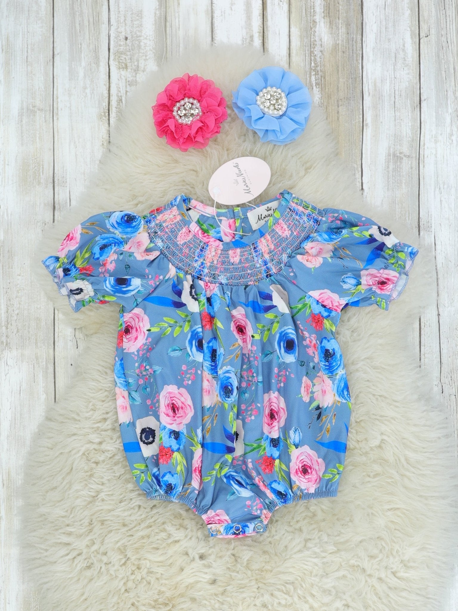 Blue Rose Bubble Romper - Marie Nicole Clothing