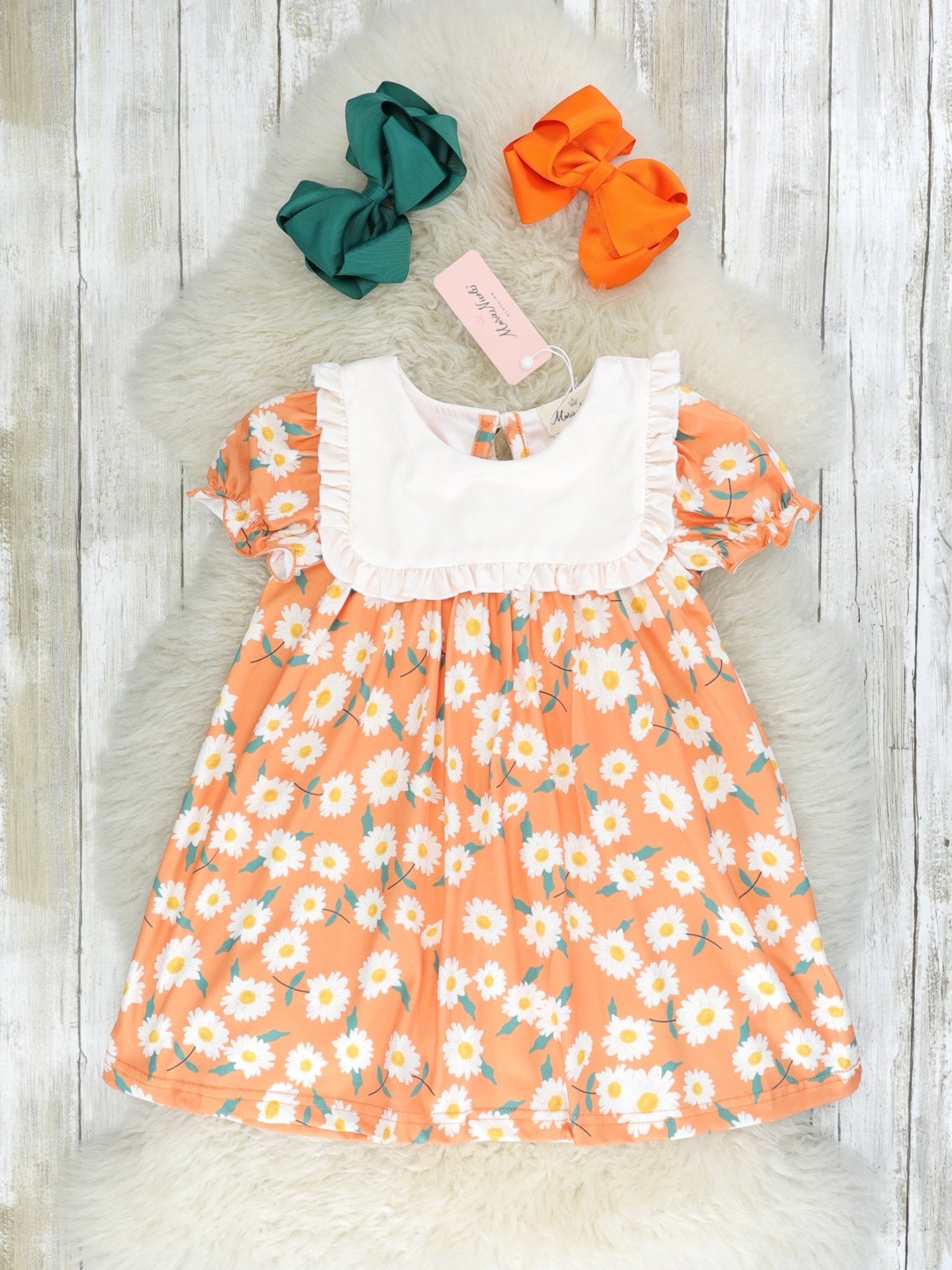 Orange Daisy Bib Collar Dress - Marie Nicole Clothing
