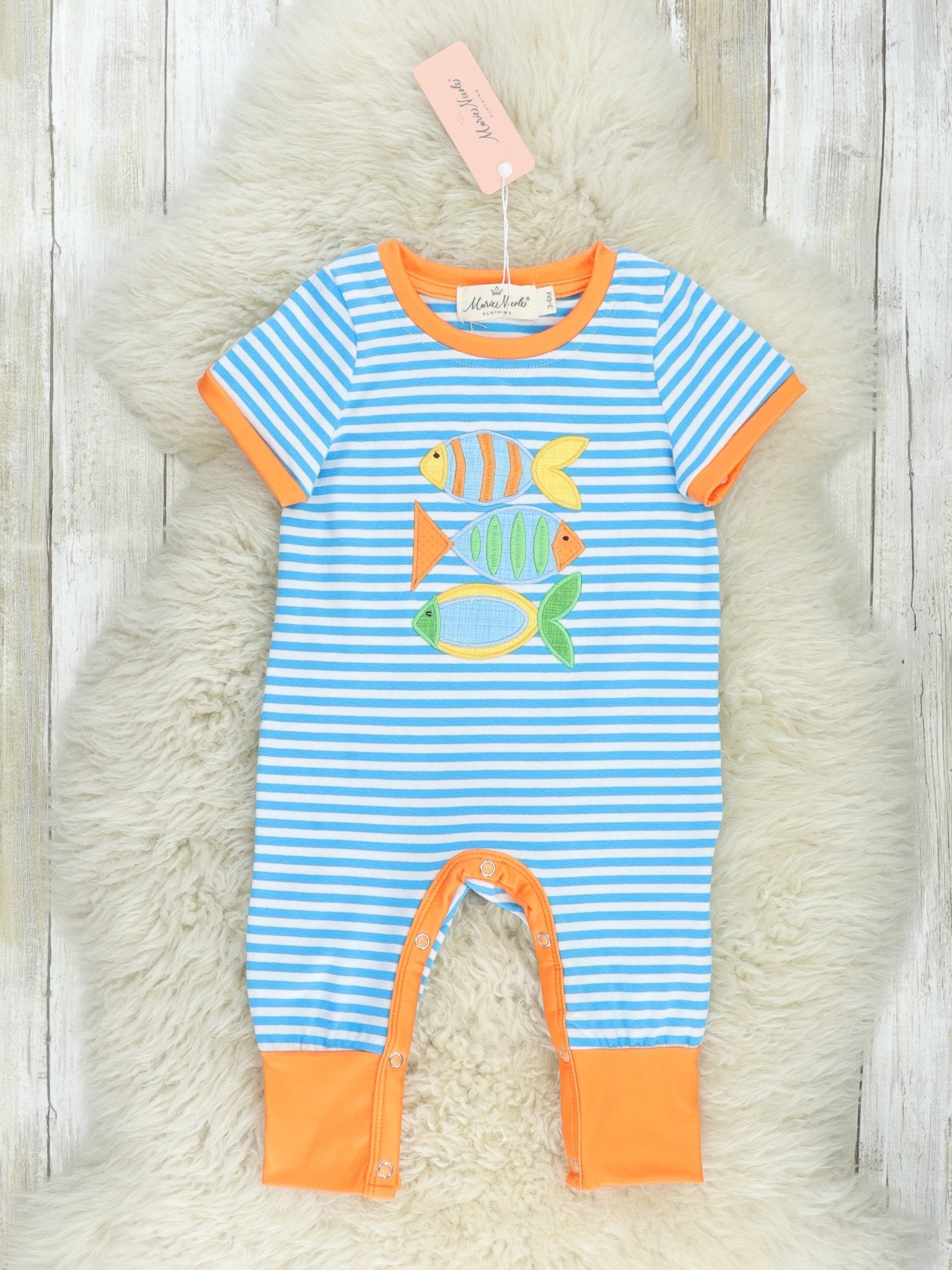 Blue Striped Fish Romper - Marie Nicole Clothing