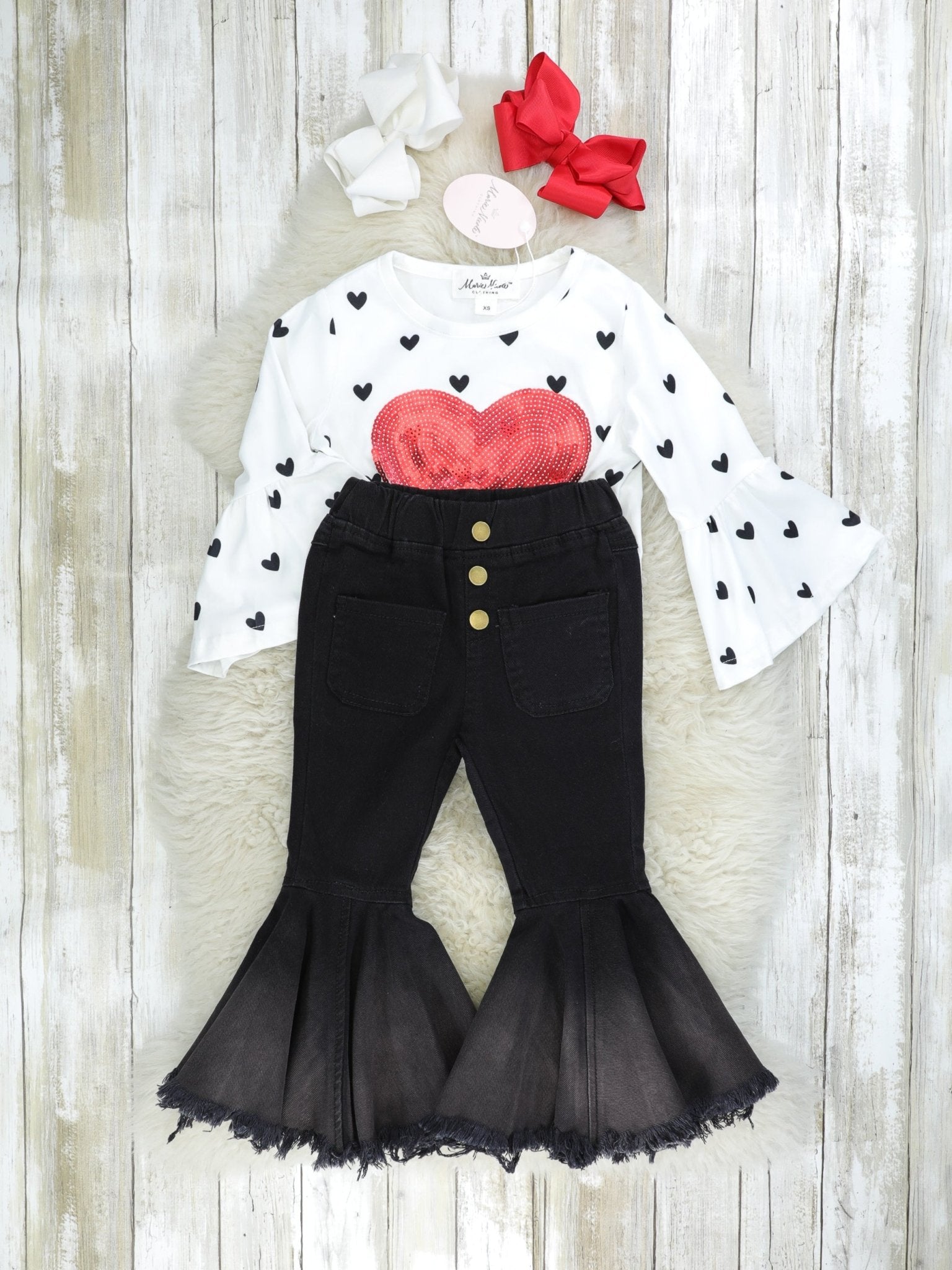 Heart Tie Top & Denim Bell Bottoms Outfit - Marie Nicole Clothing
