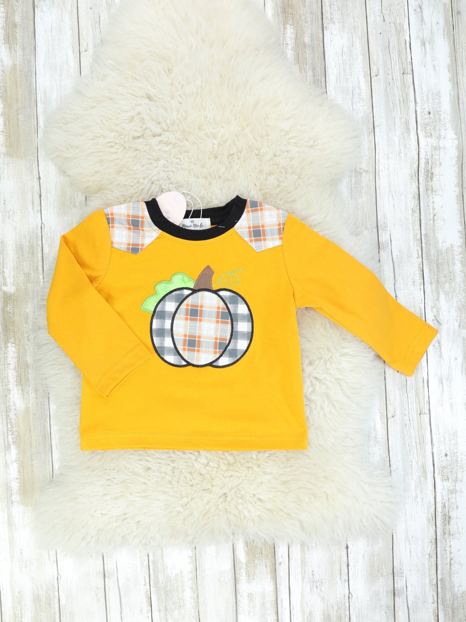 Mustard Plaid Pumpkin Long Sleeve Shirt - Marie Nicole Clothing