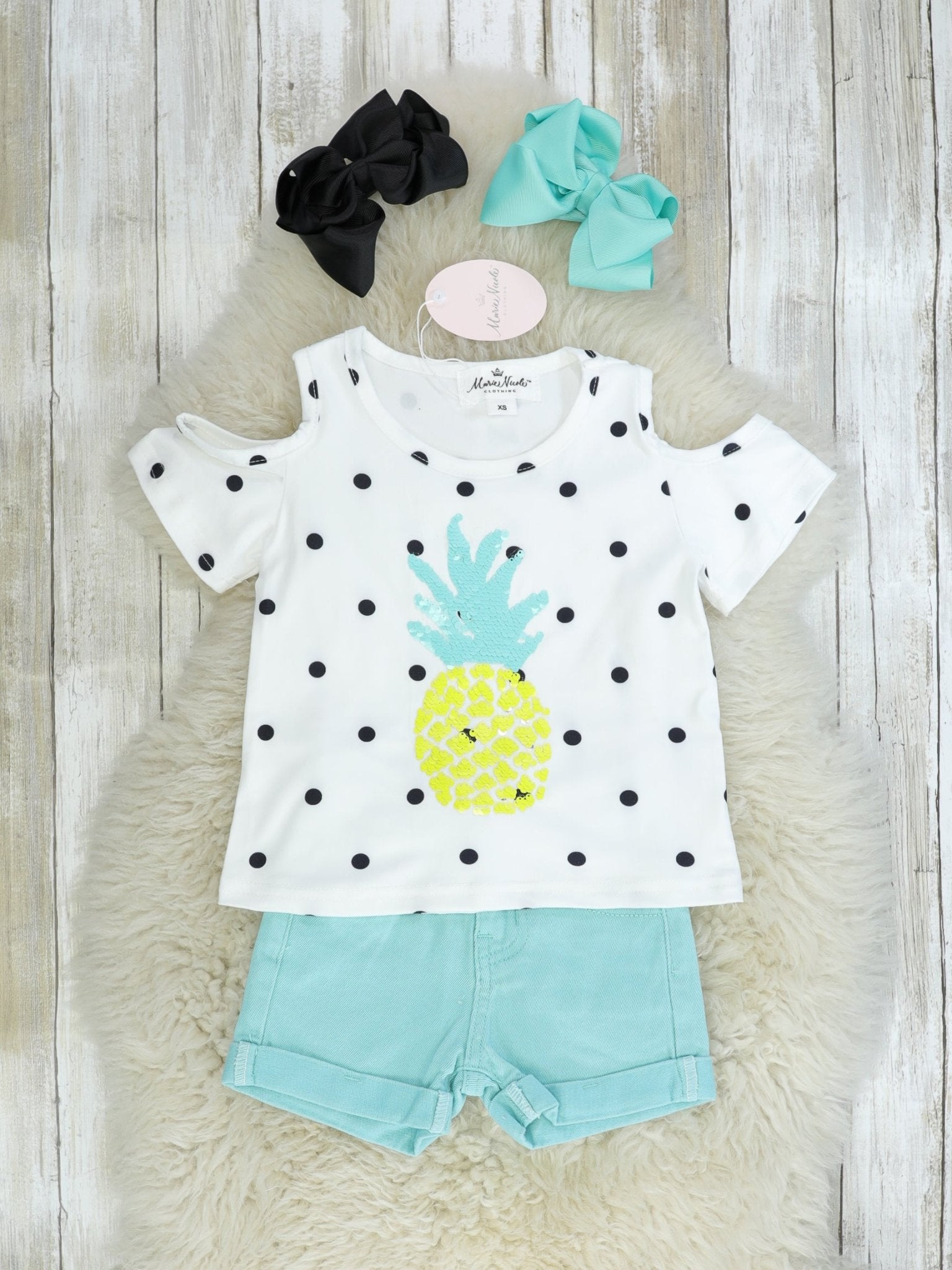 Pineapple Polka Dot Top & Shorts Outfit - Marie Nicole Clothing