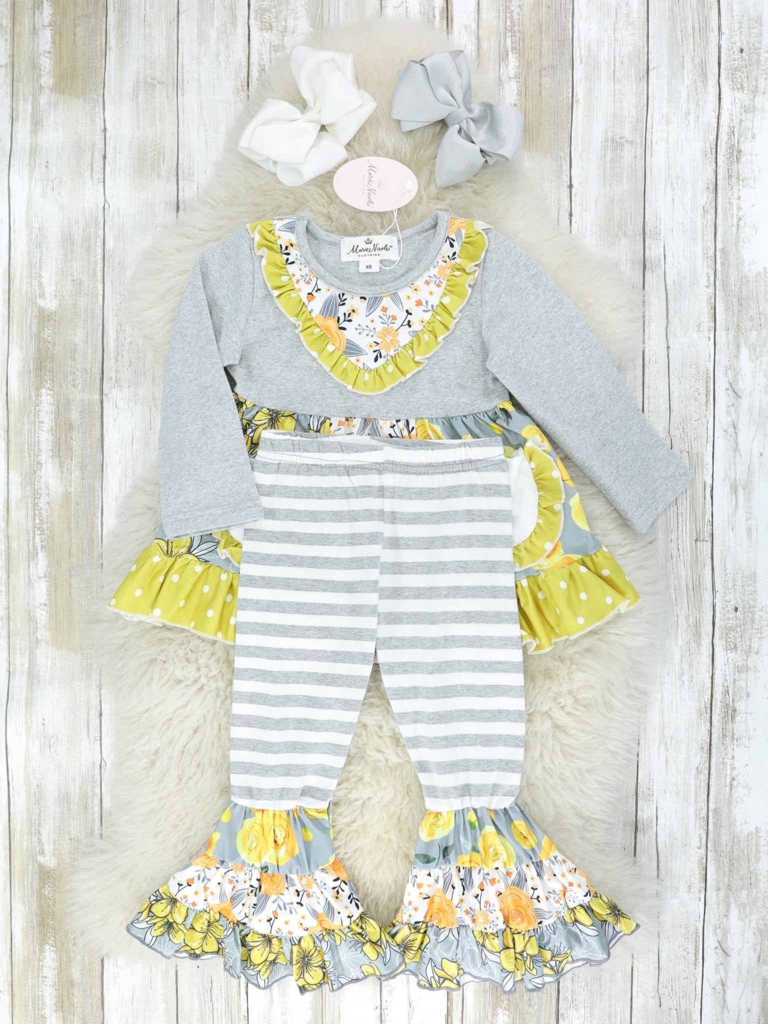 Pocket Flara Bells Outfit - Lime & Grey - Marie Nicole Clothing