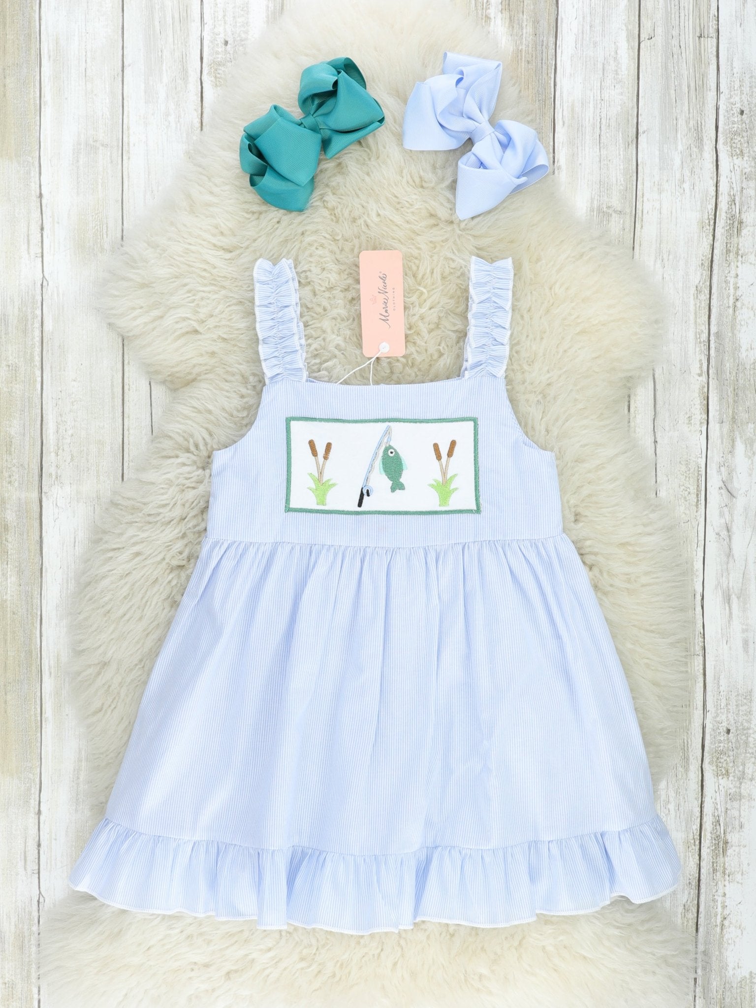 Smocked Fishing Ruffle Dress - Marie Nicole Clothing