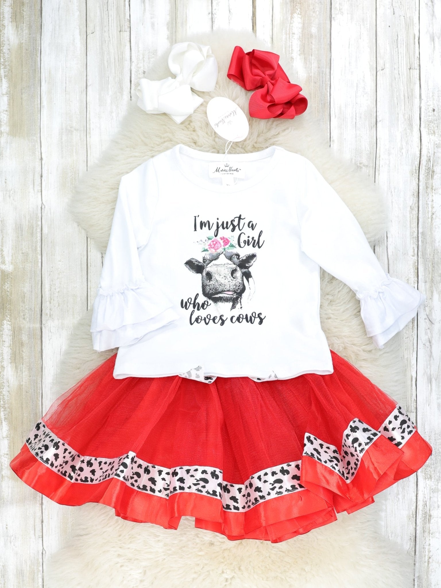 "Just A Girl Who Loves Cows" Tulle Ruffle Outfit - Marie Nicole Clothing