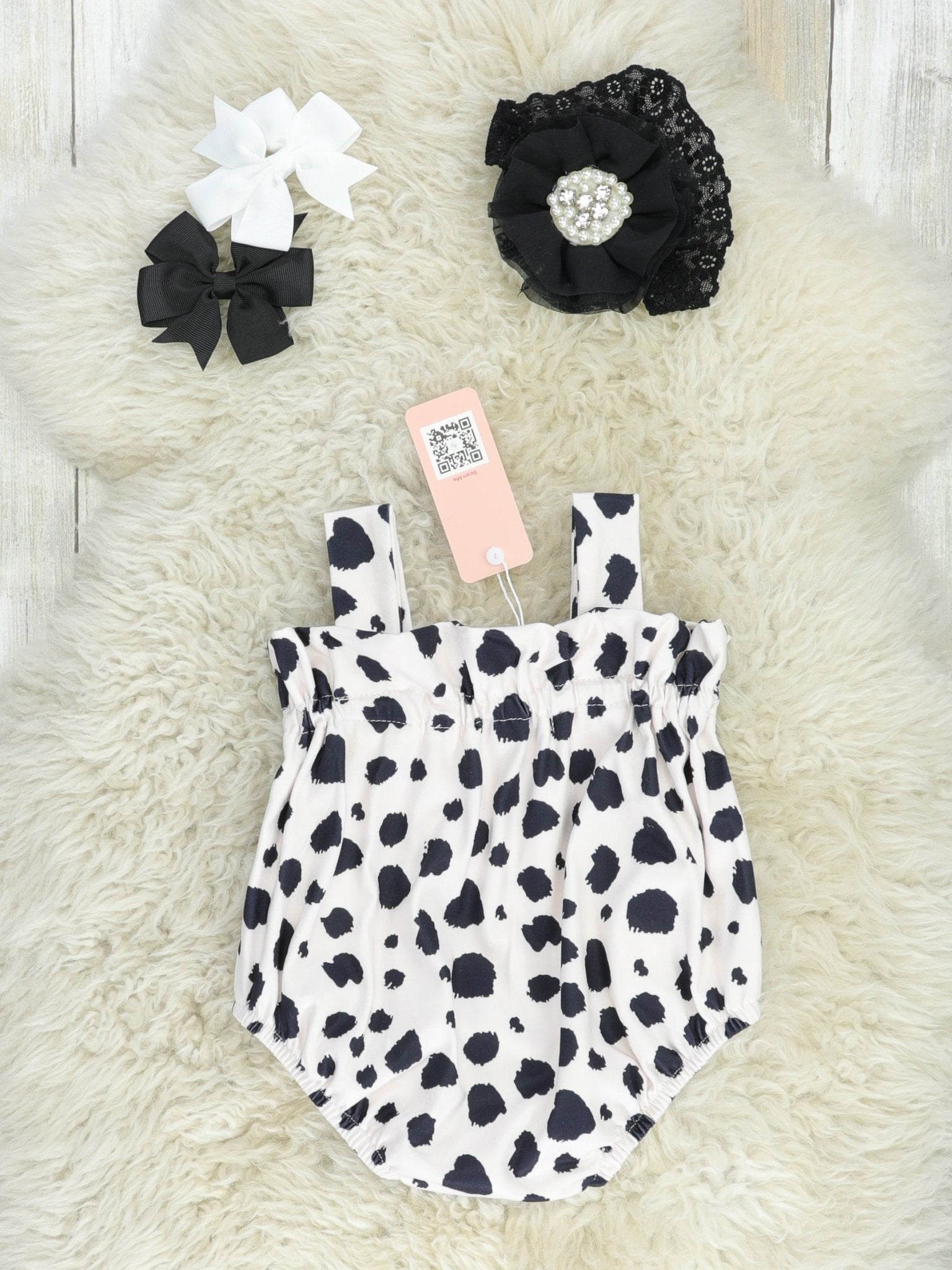 Cow Print Ruffle Bubble Romper - Marie Nicole Clothing