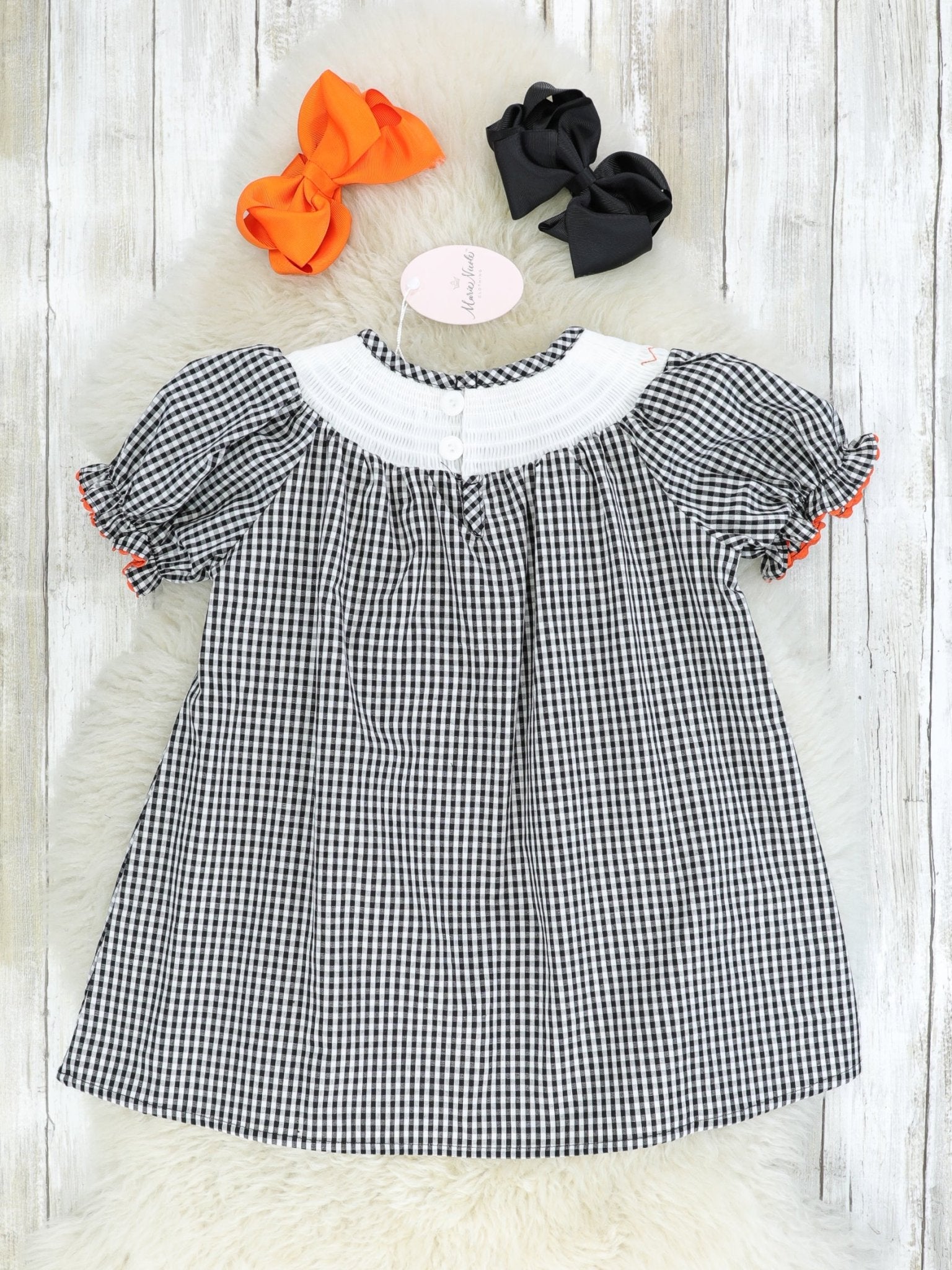 Gingham Smocked Halloween Dress - Marie Nicole Clothing