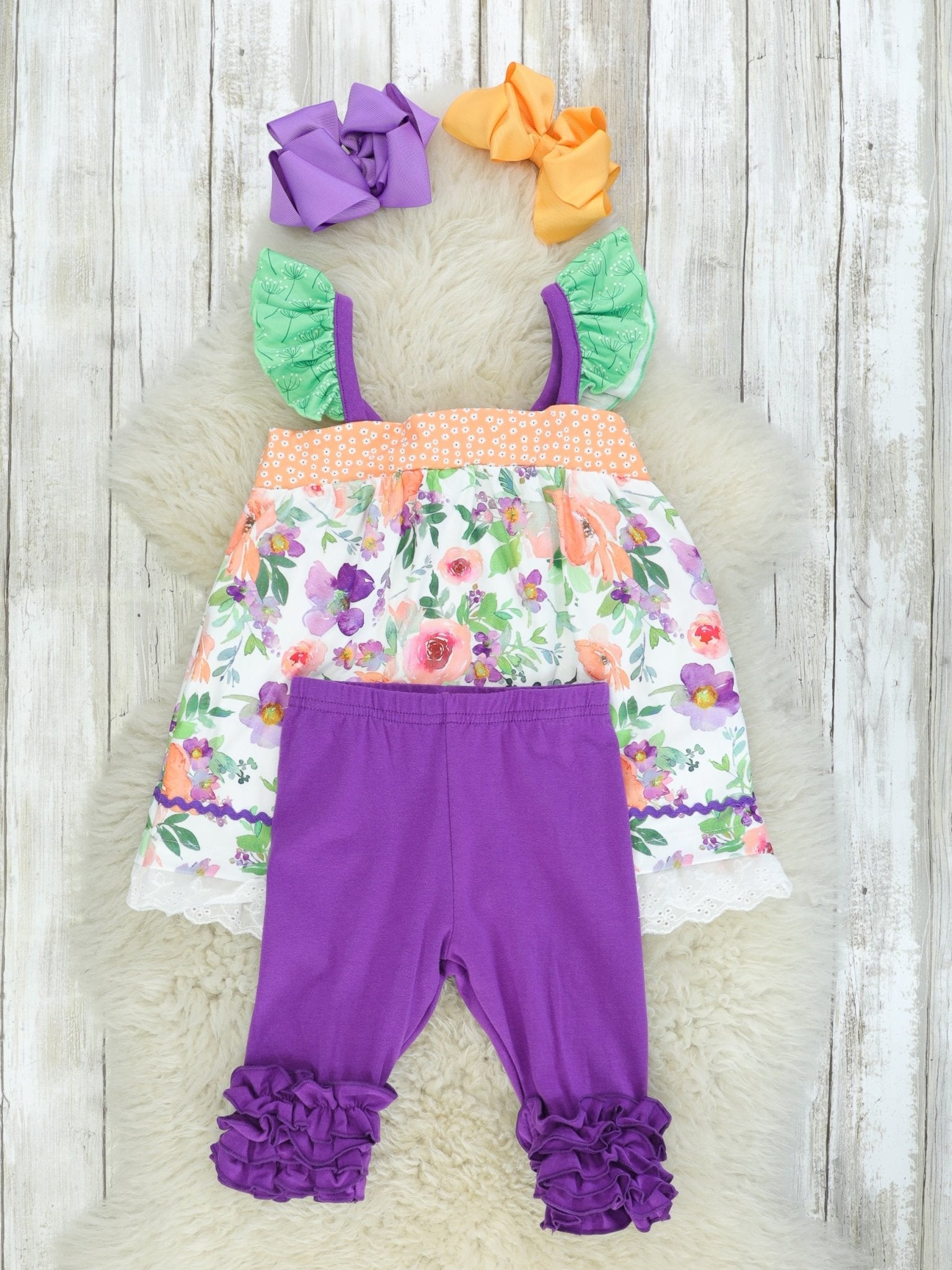 Purple & Green Floral Capris Outfit - Marie Nicole Clothing