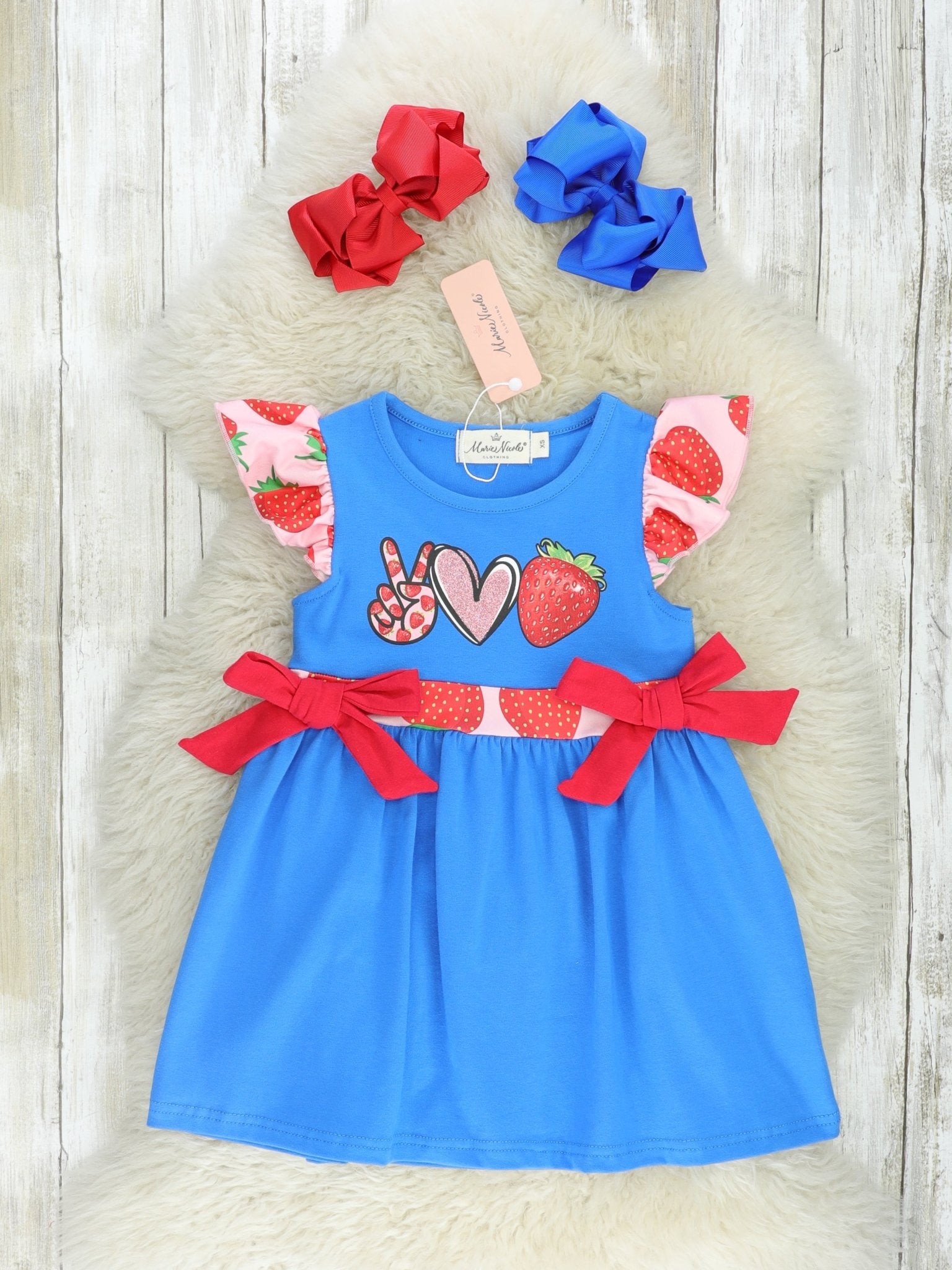 Peace, Love, Strawberry Ruffle Dress - Marie Nicole Clothing