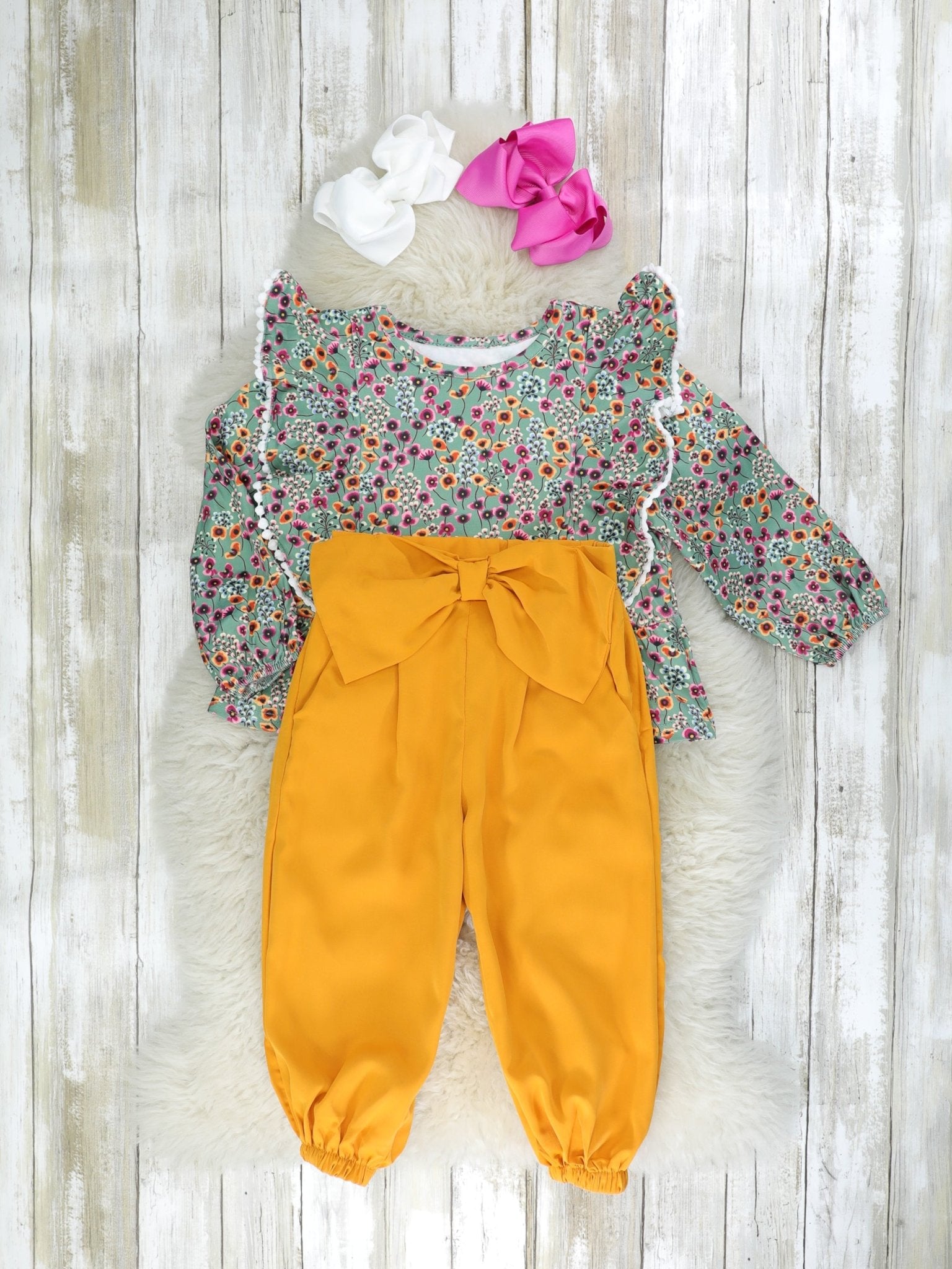 Floral Orange Ruffle Outfit - Marie Nicole Clothing