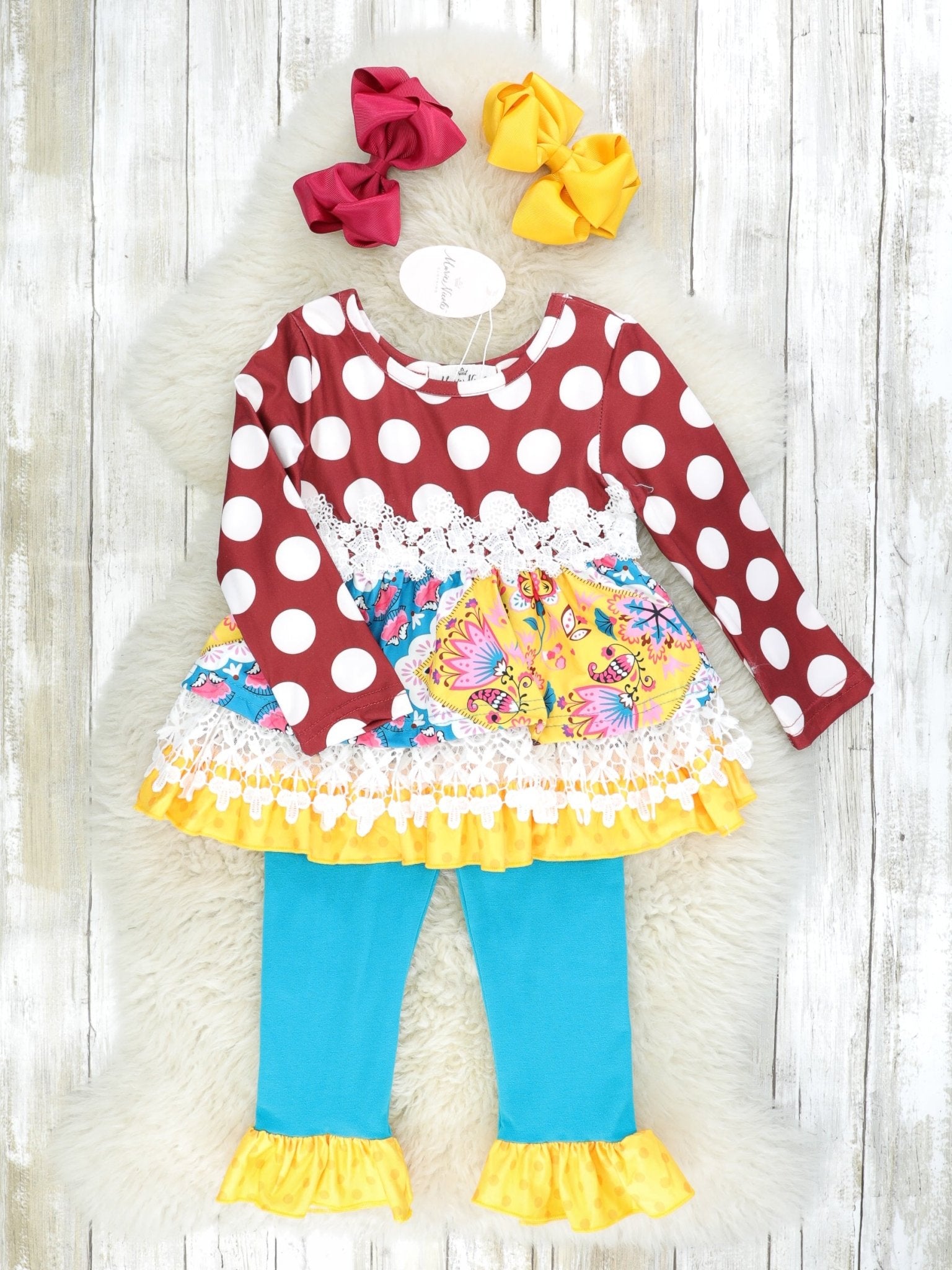 Vintage Floral & Doily Lace Ruffle Outfit - Marie Nicole Clothing