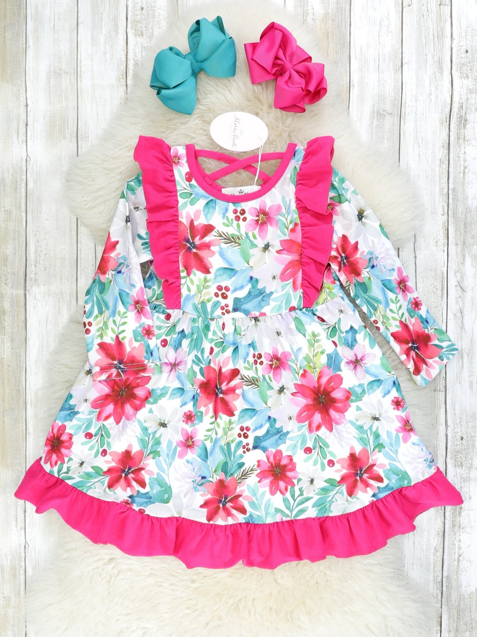 Fuchsia Floral Ruffle Swing Dress - Marie Nicole Clothing