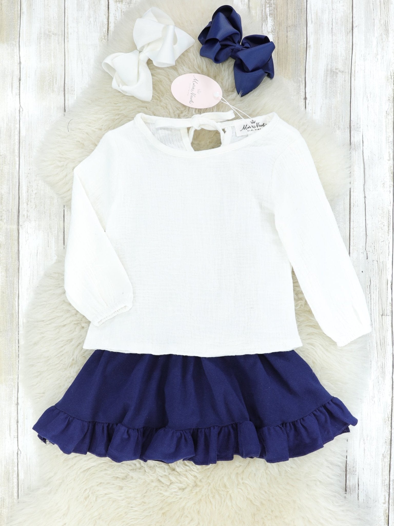 Navy & White Suspender Skirt Set - Marie Nicole Clothing