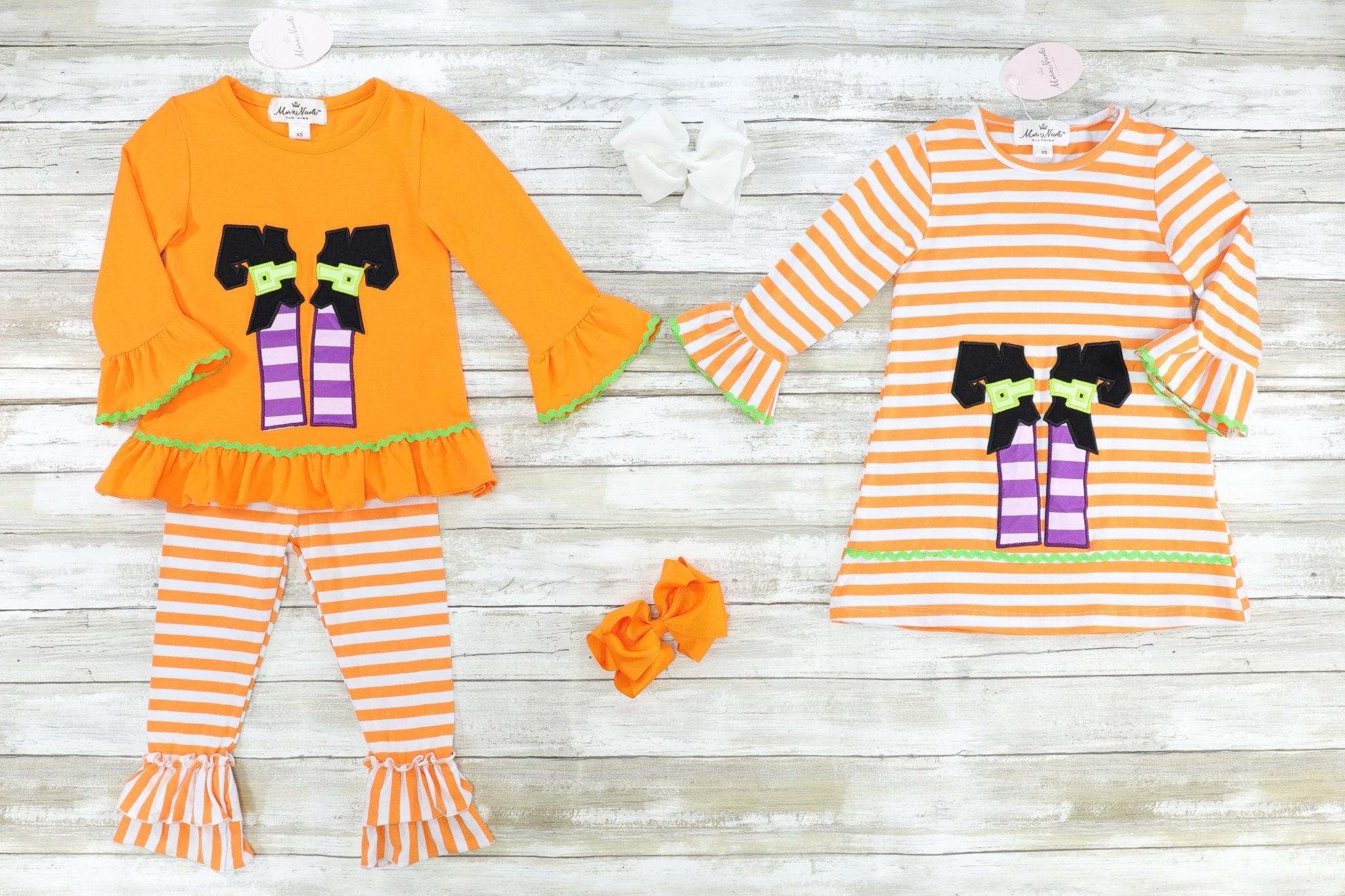Striped Witches Feet Ruffle Outfit - Marie Nicole Clothing