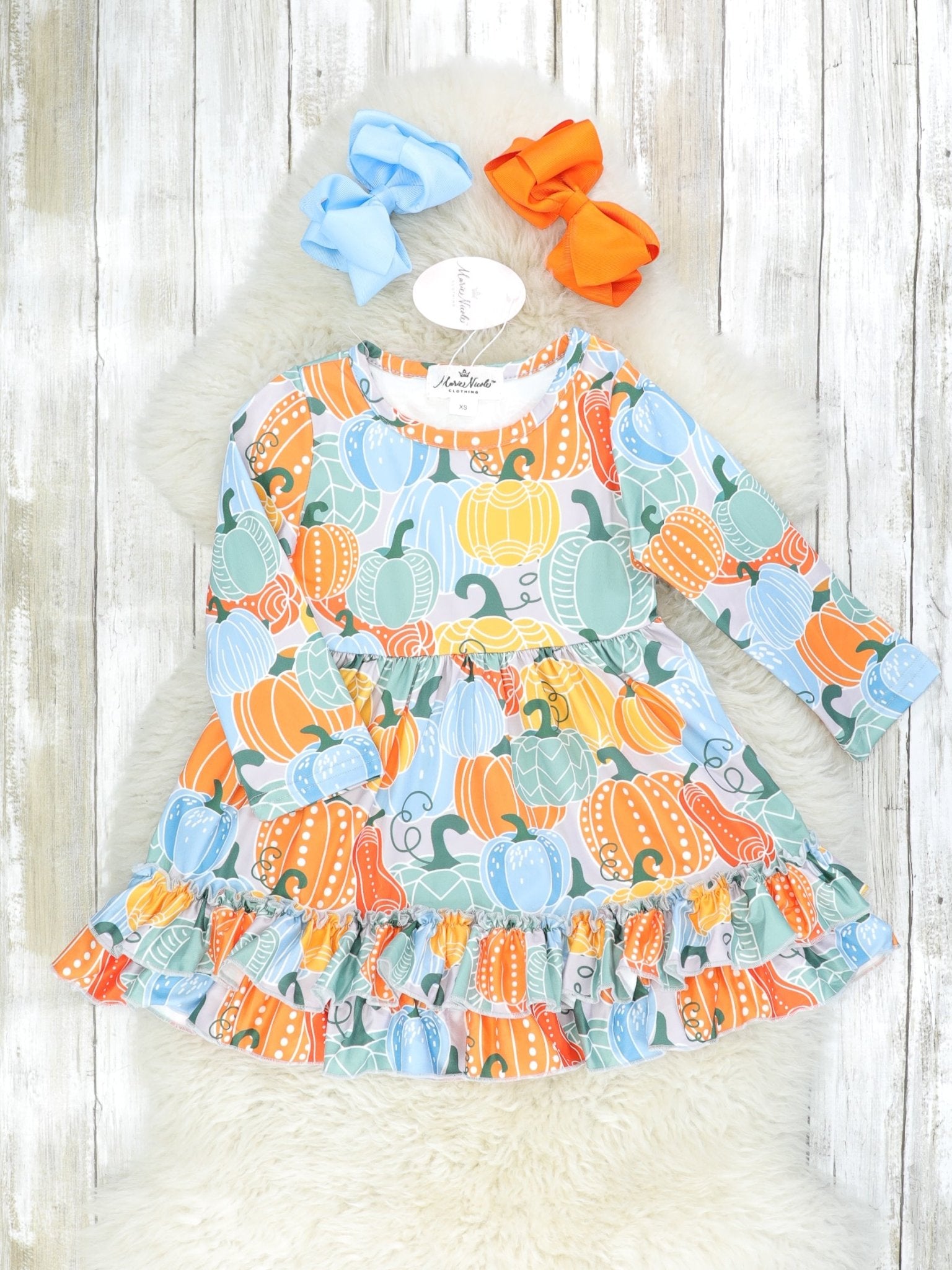Bold Pumpkins Ruffle Dress - Marie Nicole Clothing