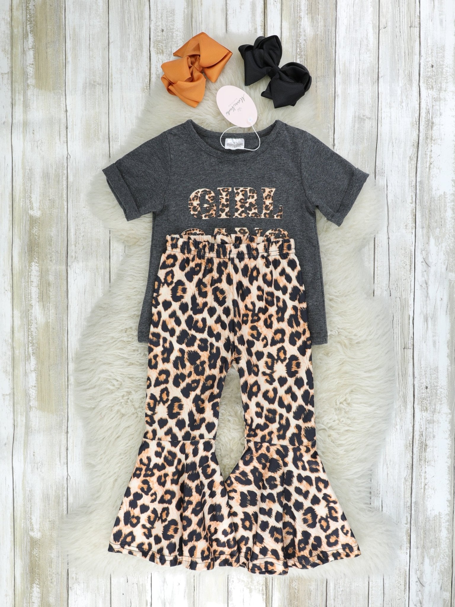 "GIRL GANG" Shirt & Leopard Bell Bottoms - Marie Nicole Clothing