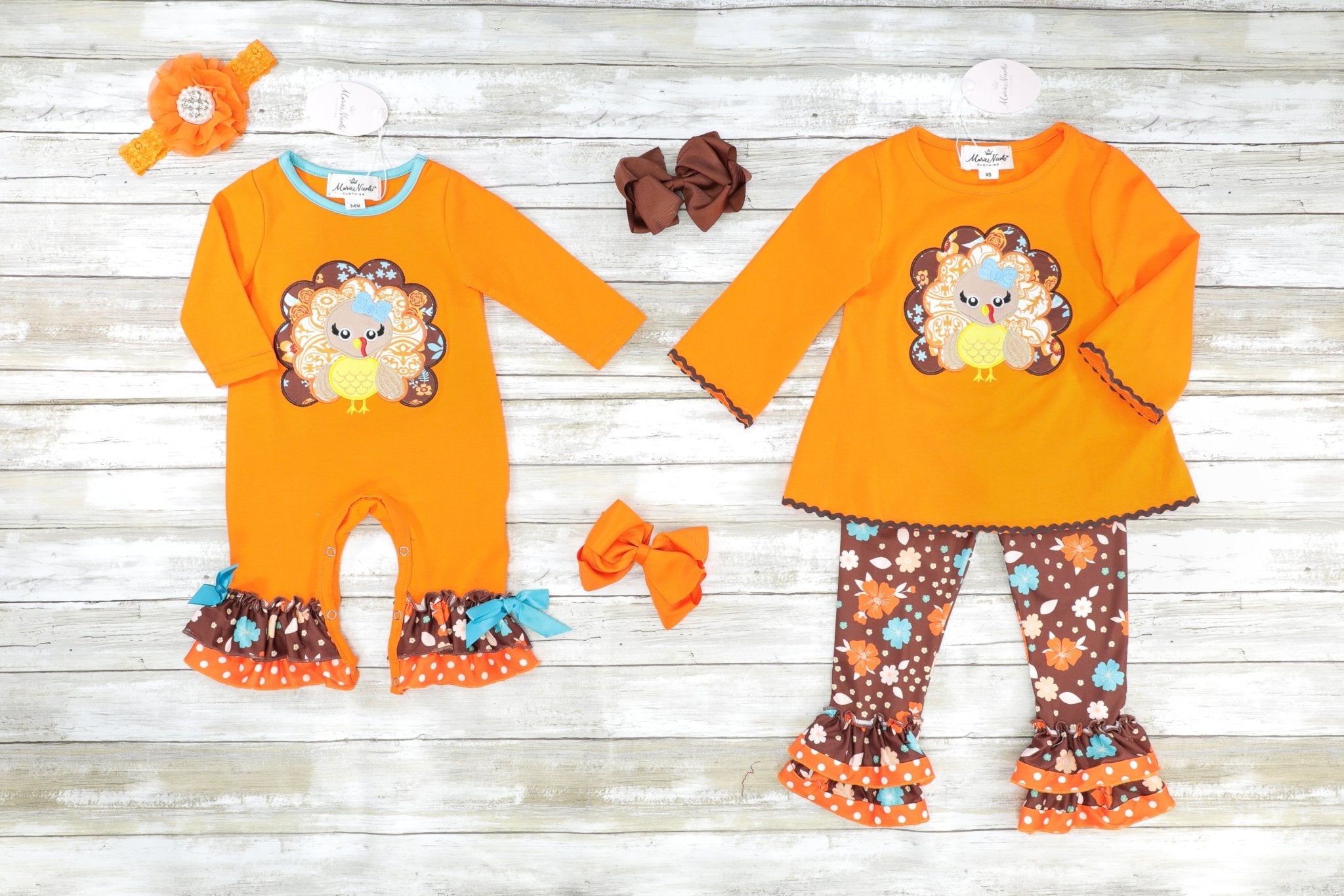 Sassy Floral Turkey Ruffle Outfit - Marie Nicole Clothing